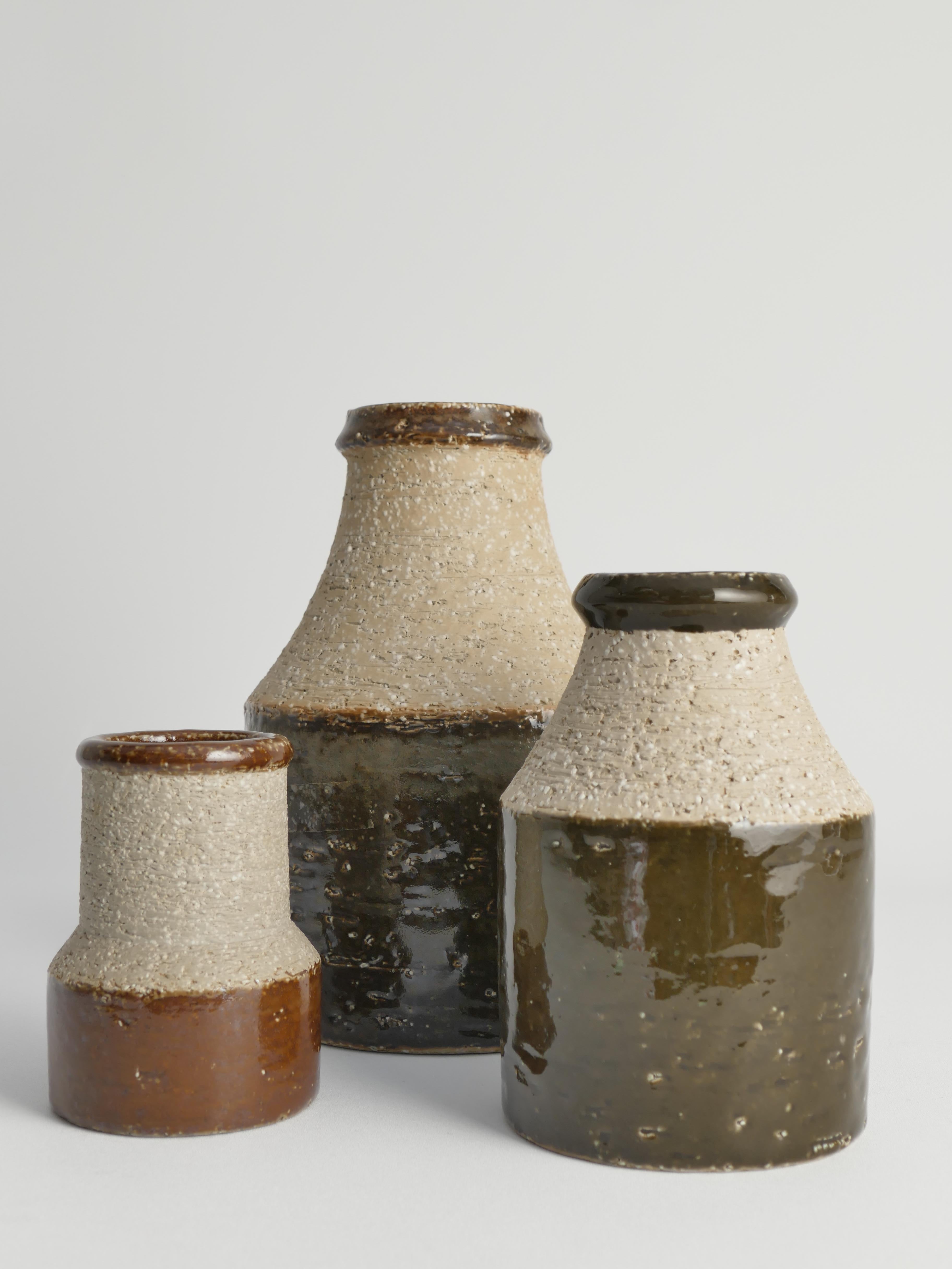 Brutalist Stoneware Vases by Hertha Bengtson for Rörstrand, 1960's, Set of 3 For Sale 13