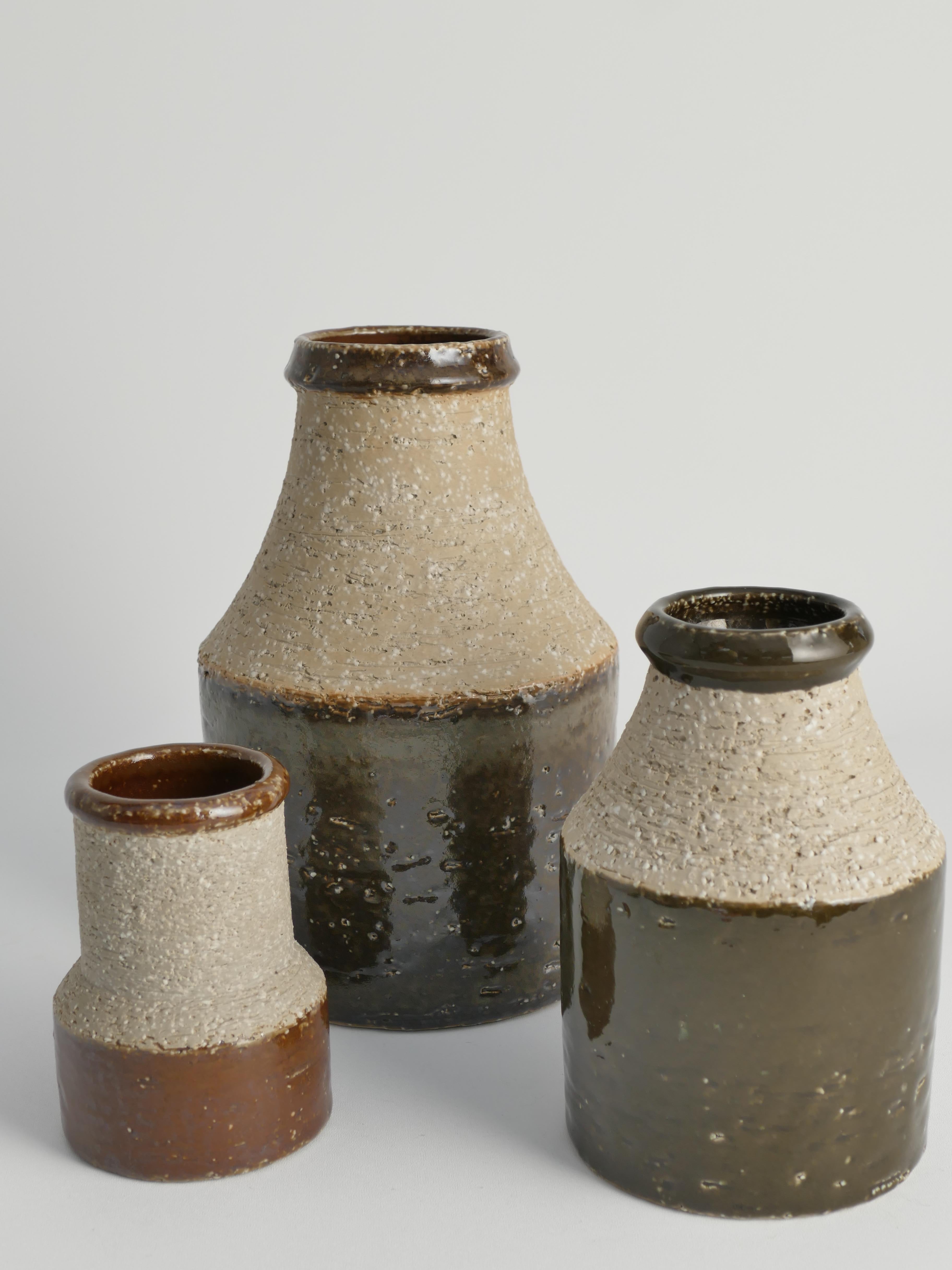 Brutalist Stoneware Vases by Hertha Bengtson for Rörstrand, 1960's, Set of 3 For Sale 14