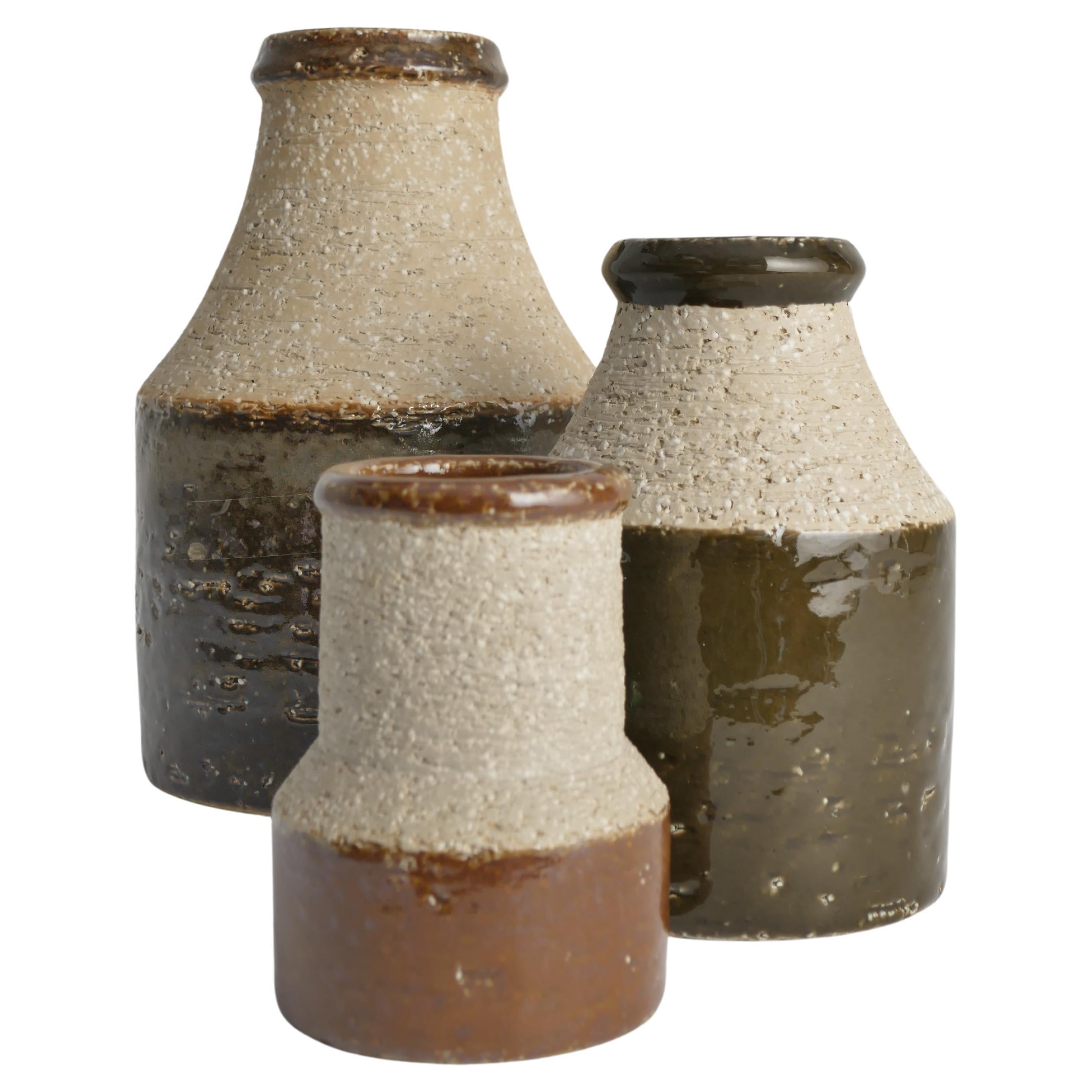 Brutalist Stoneware Vases by Hertha Bengtson for Rörstrand, 1960's, Set of 3 For Sale