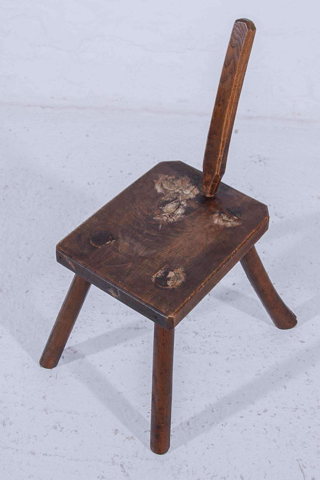 Fruitwood Brutalist Stool Authentic Milk Stool, Belgium 19th century. For Sale