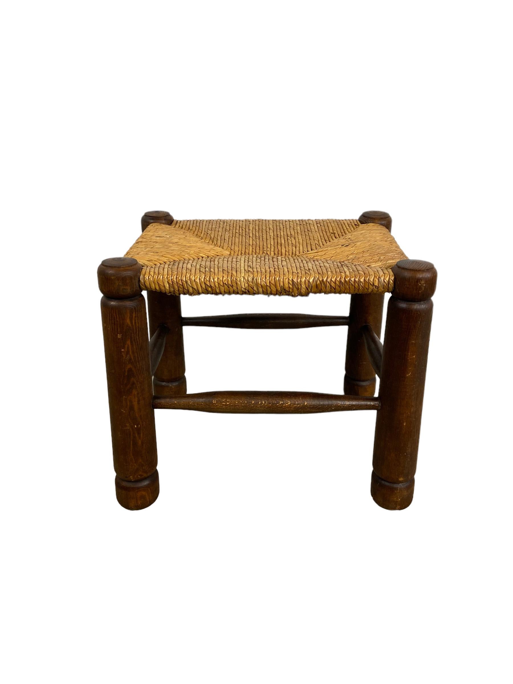 Dutch Brutalist Stool with Rush Seat For Sale