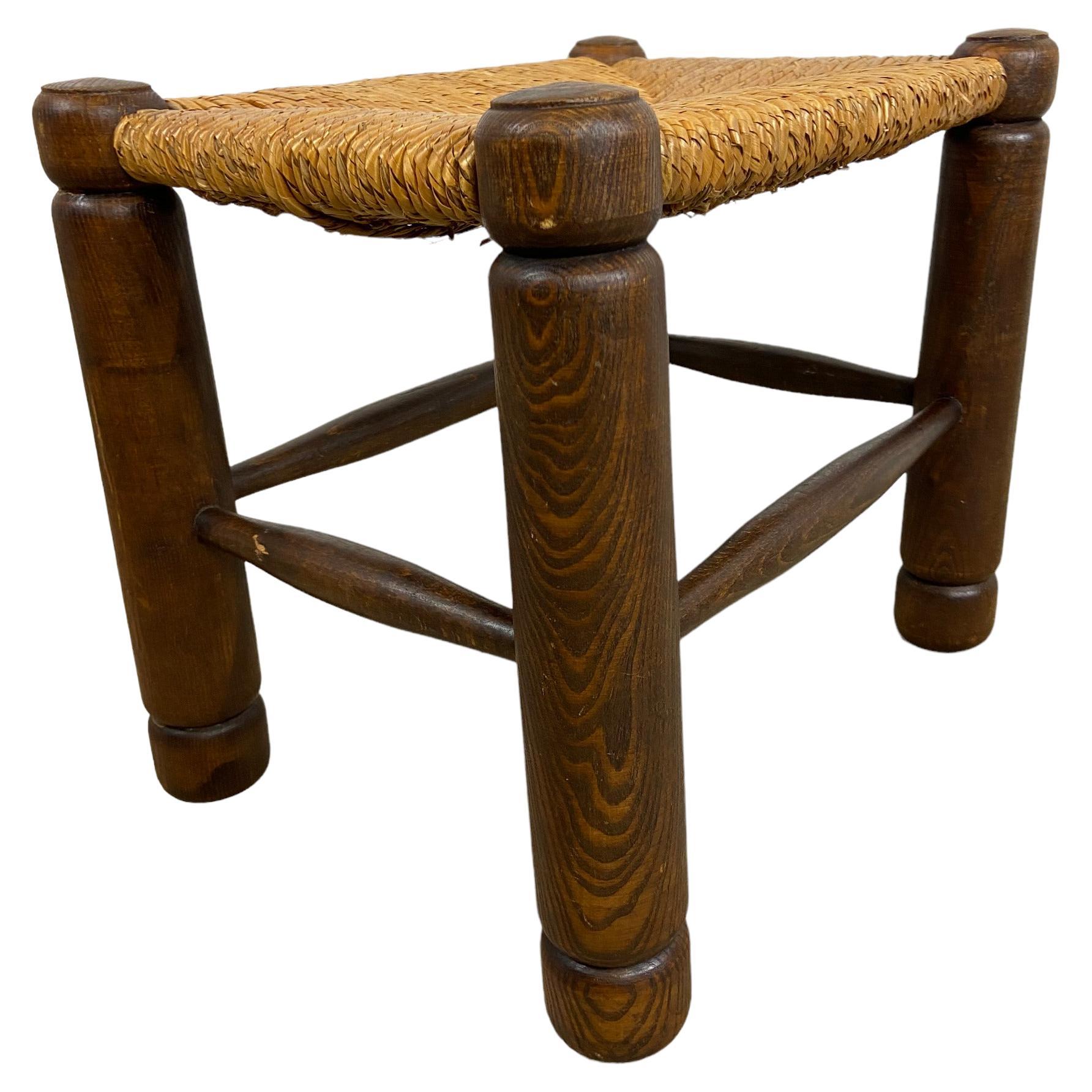 Brutalist Stool with Rush Seat