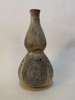Brutalist Studio Pottery "Hourglass" Vase Signed Inge