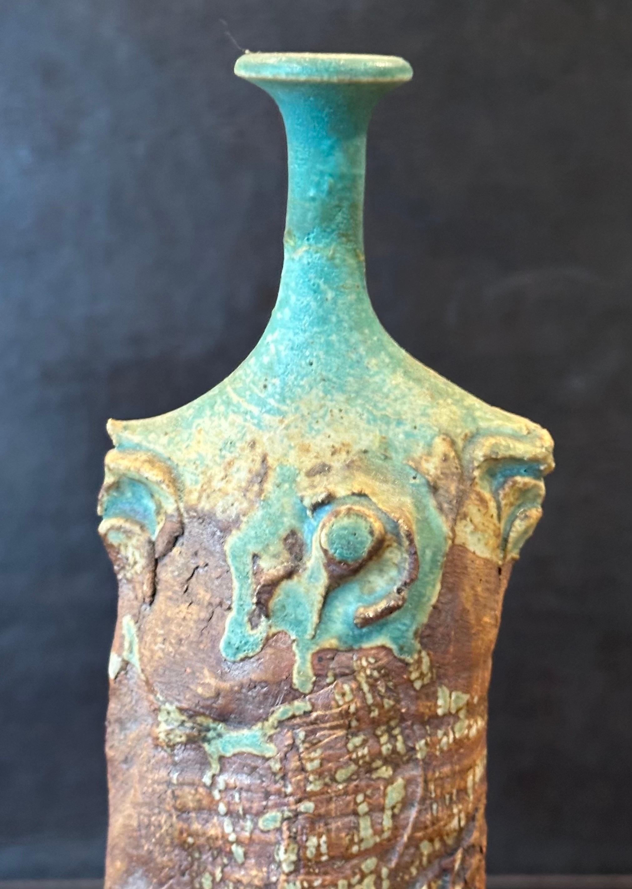 Brutalist Studio Pottery Signed Figural Vase For Sale 3