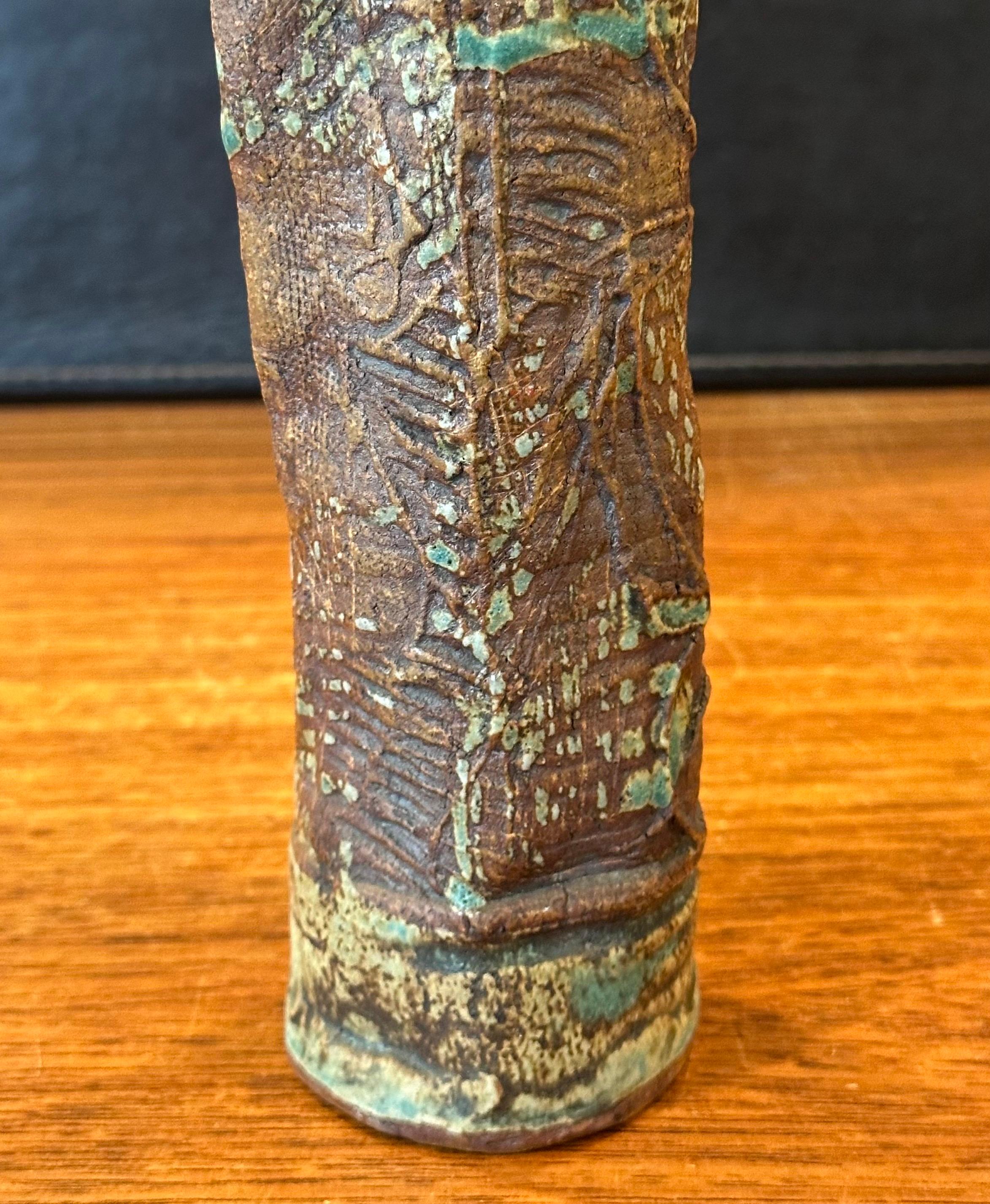 Brutalist Studio Pottery Signed Figural Vase For Sale 4