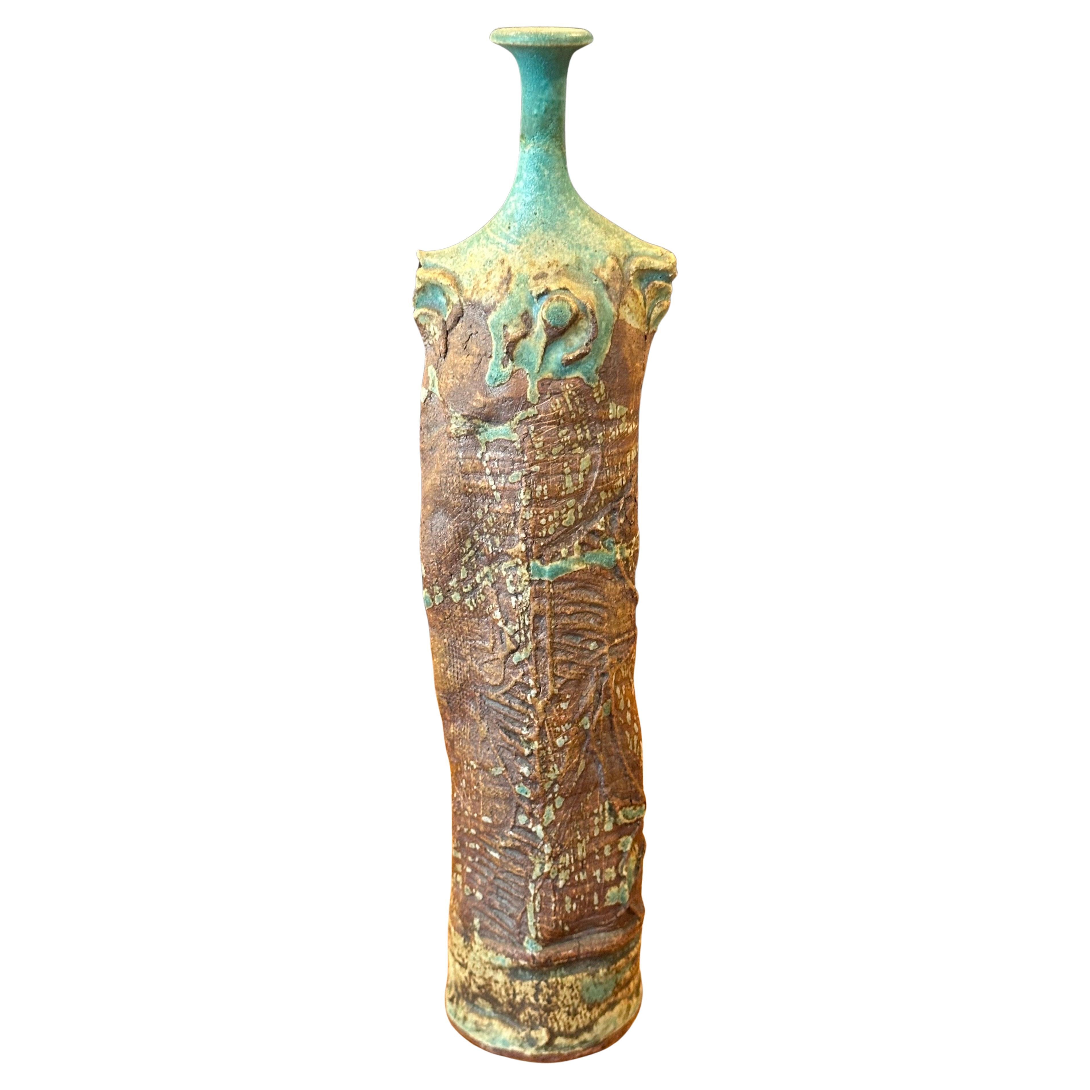 Brutalist Studio Pottery Signed Figural Vase For Sale 7