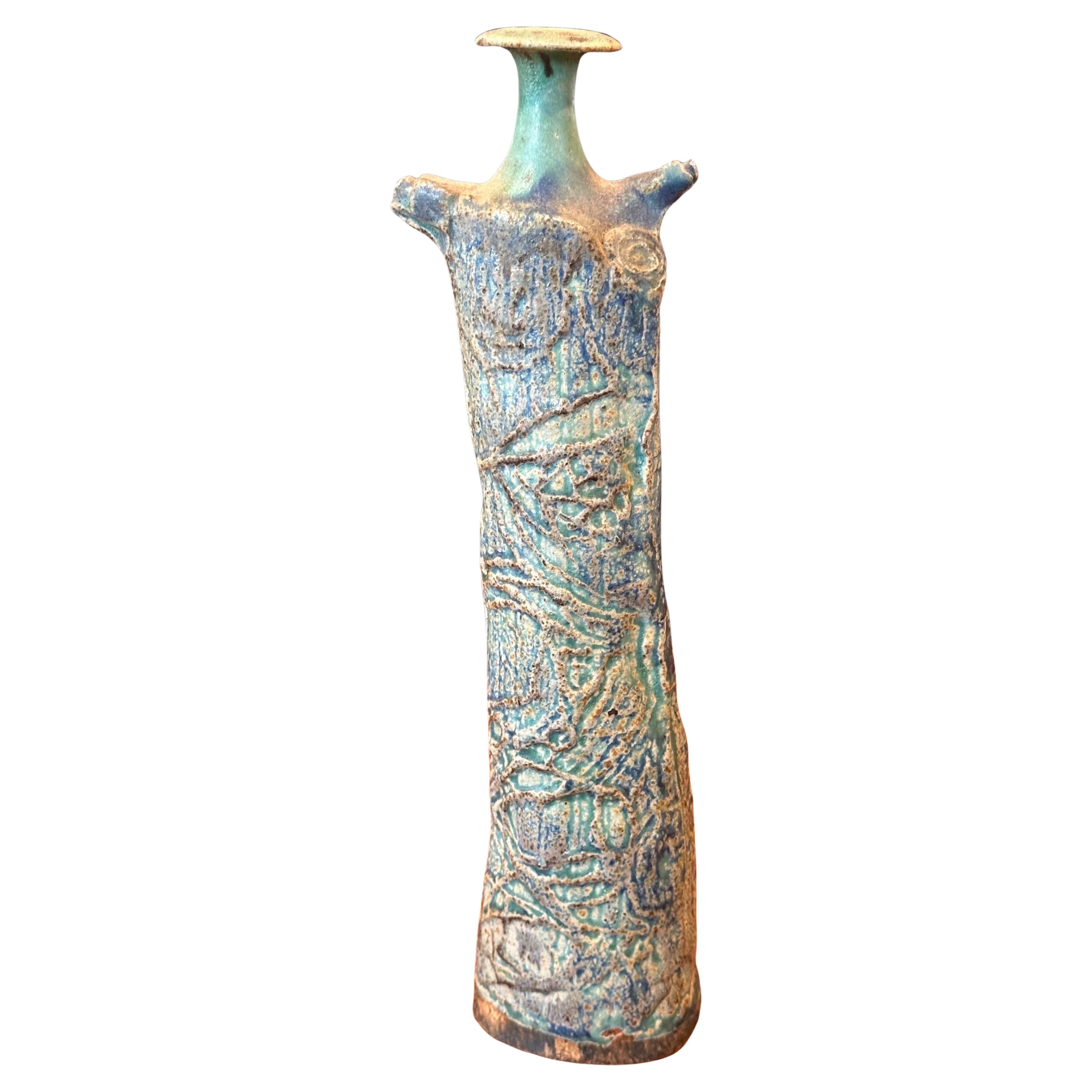 Brutalist Studio Pottery Signed Figural Vase For Sale 10