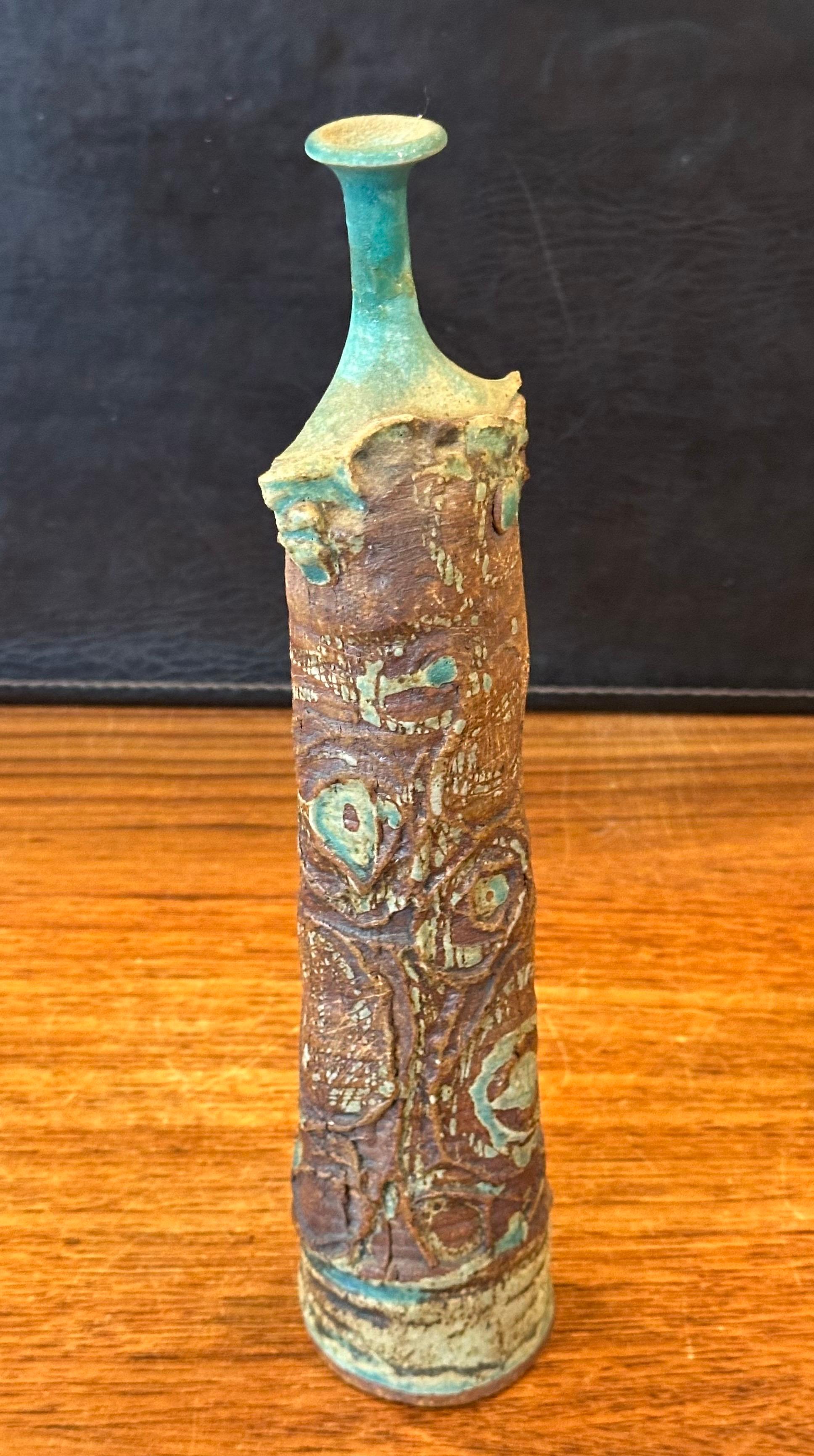 Mid-Century Modern Brutalist Studio Pottery Signed Figural Vase For Sale