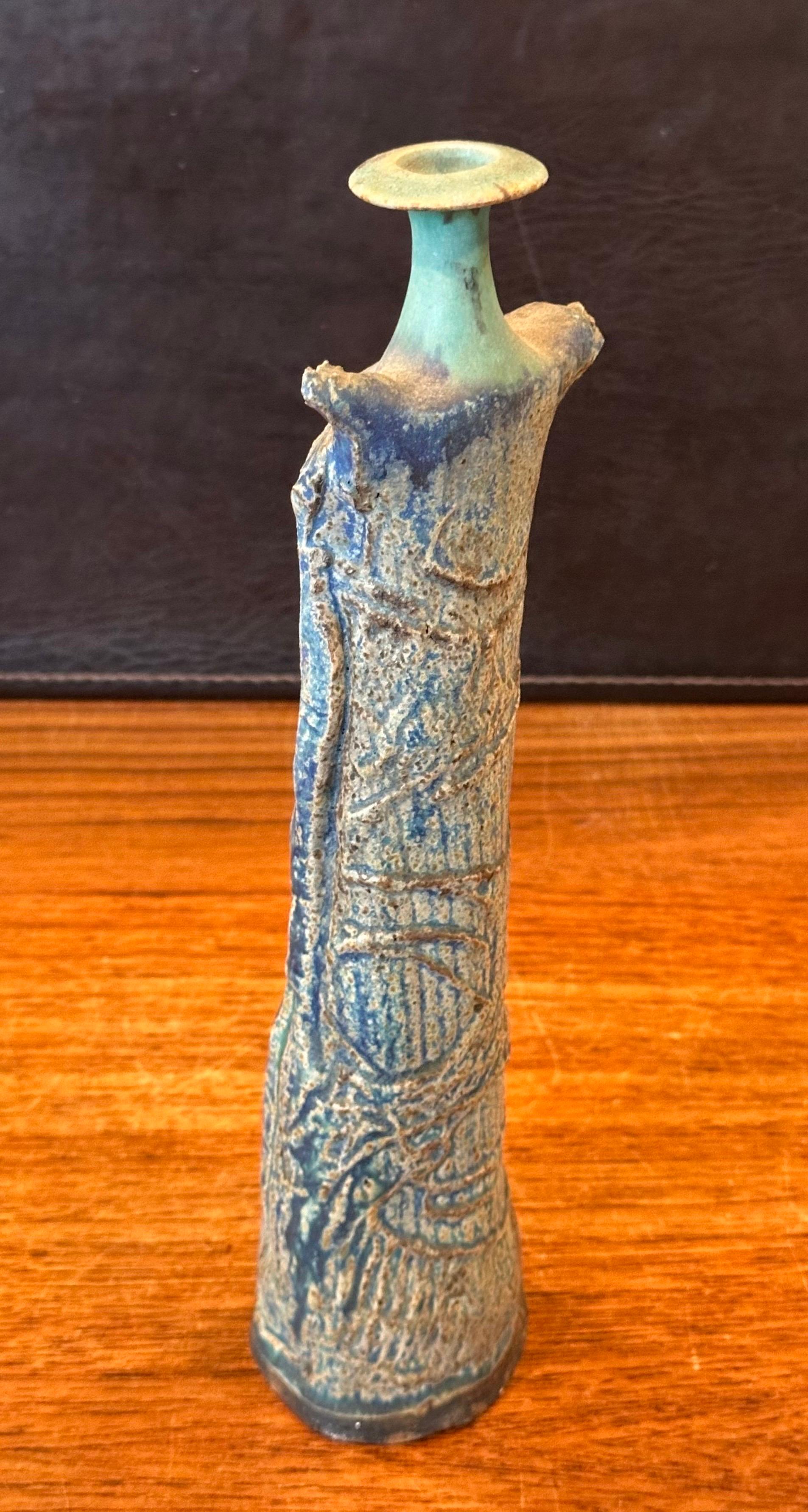 American Brutalist Studio Pottery Signed Figural Vase For Sale