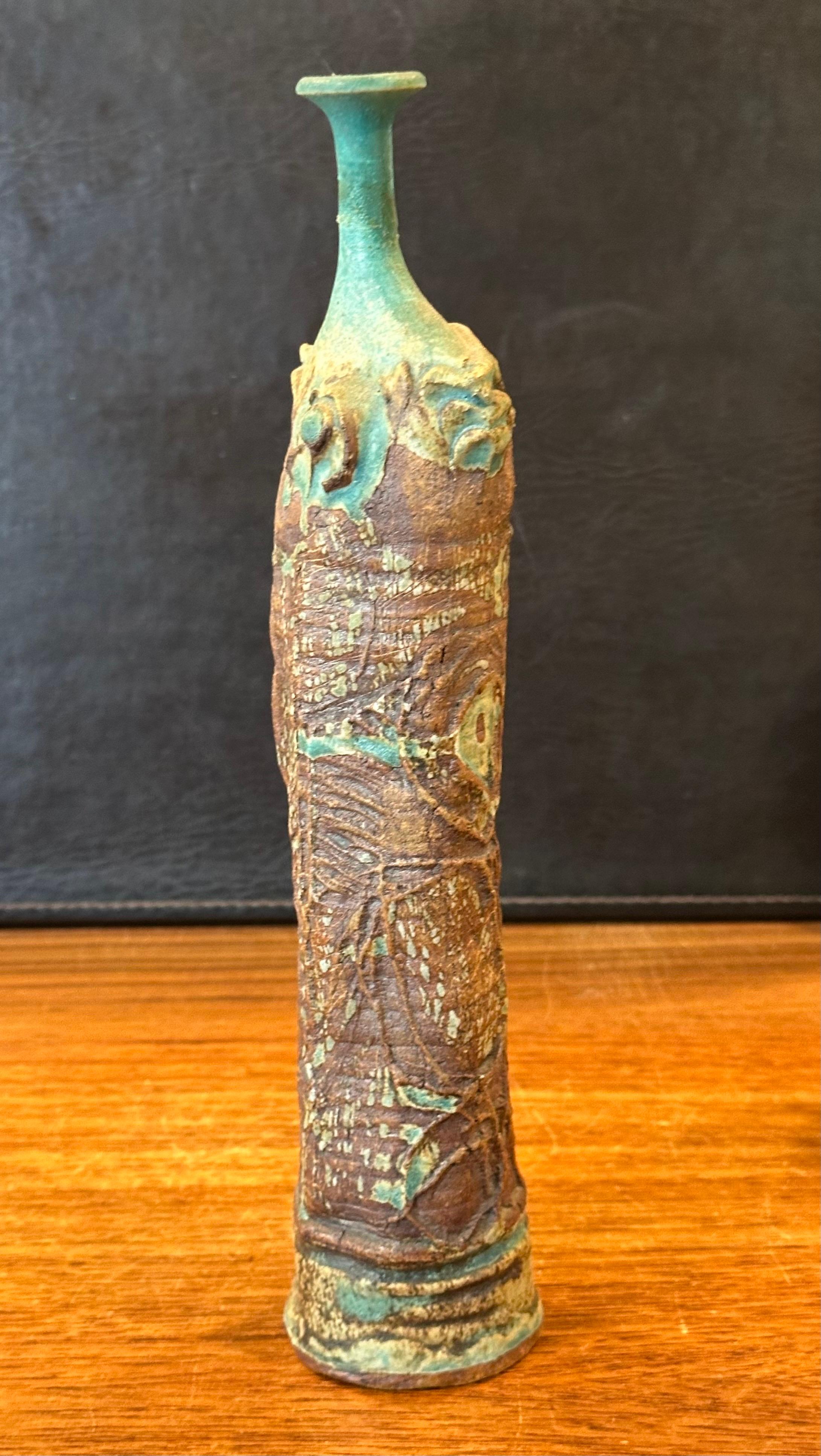 American Brutalist Studio Pottery Signed Figural Vase For Sale