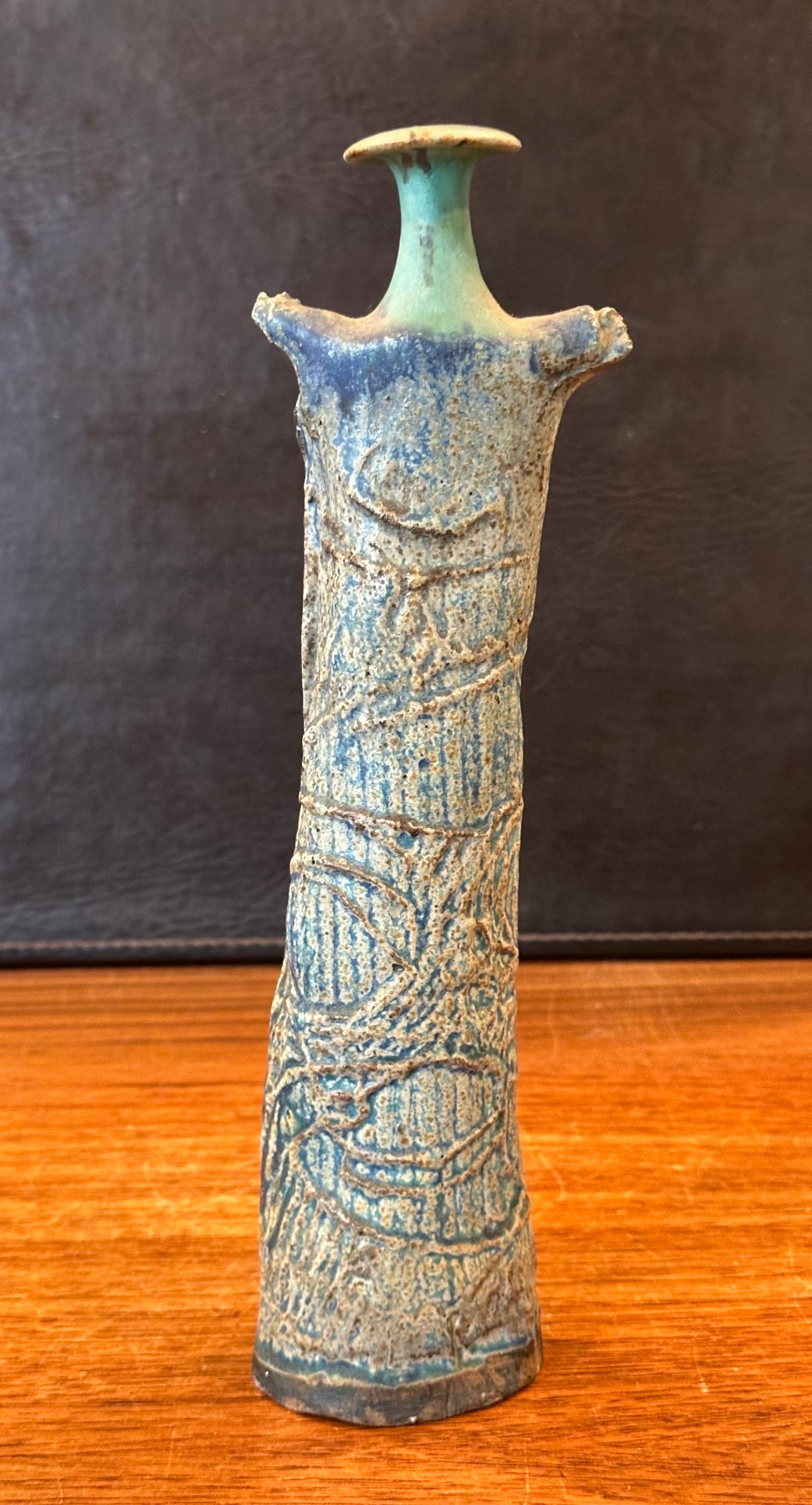 20th Century Brutalist Studio Pottery Signed Figural Vase For Sale