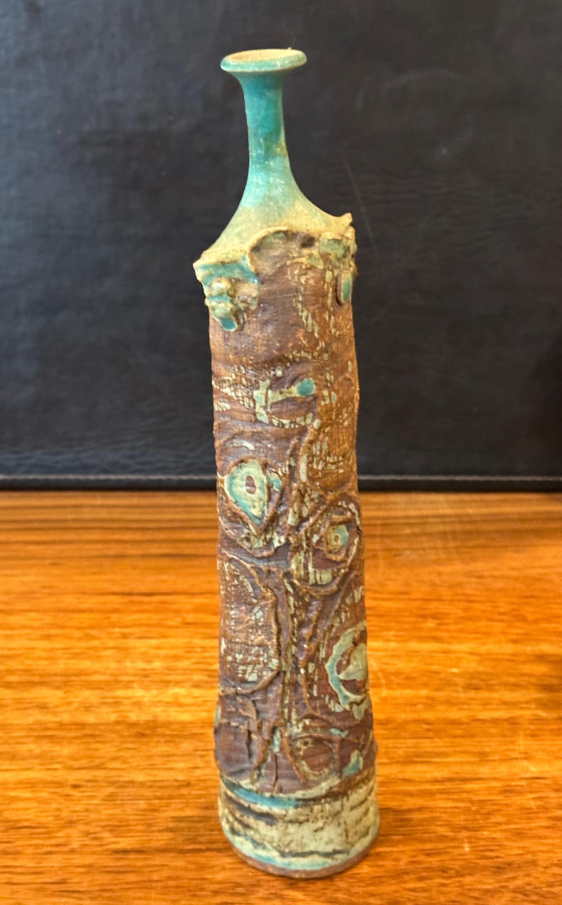 20th Century Brutalist Studio Pottery Signed Figural Vase For Sale