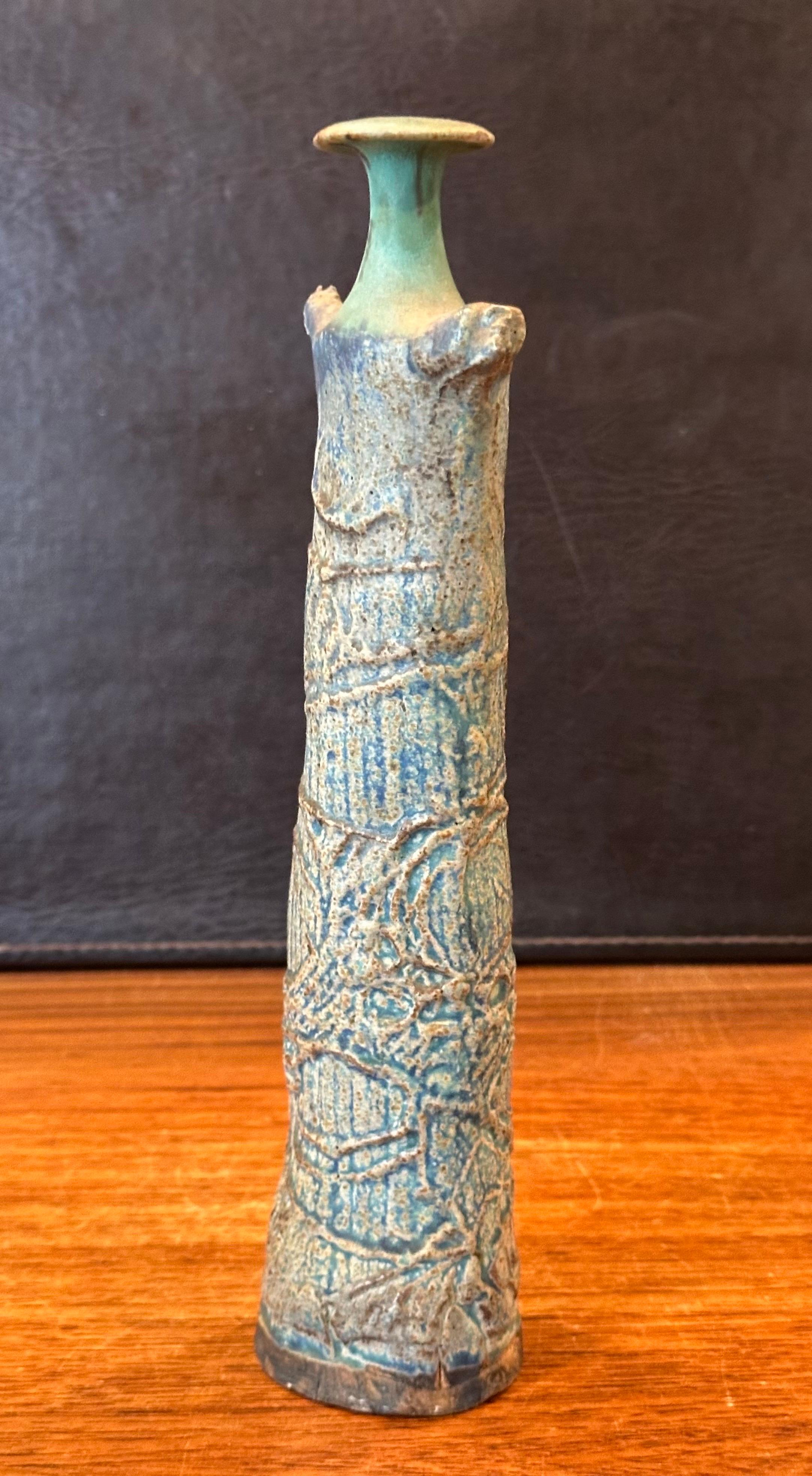 Stoneware Brutalist Studio Pottery Signed Figural Vase For Sale