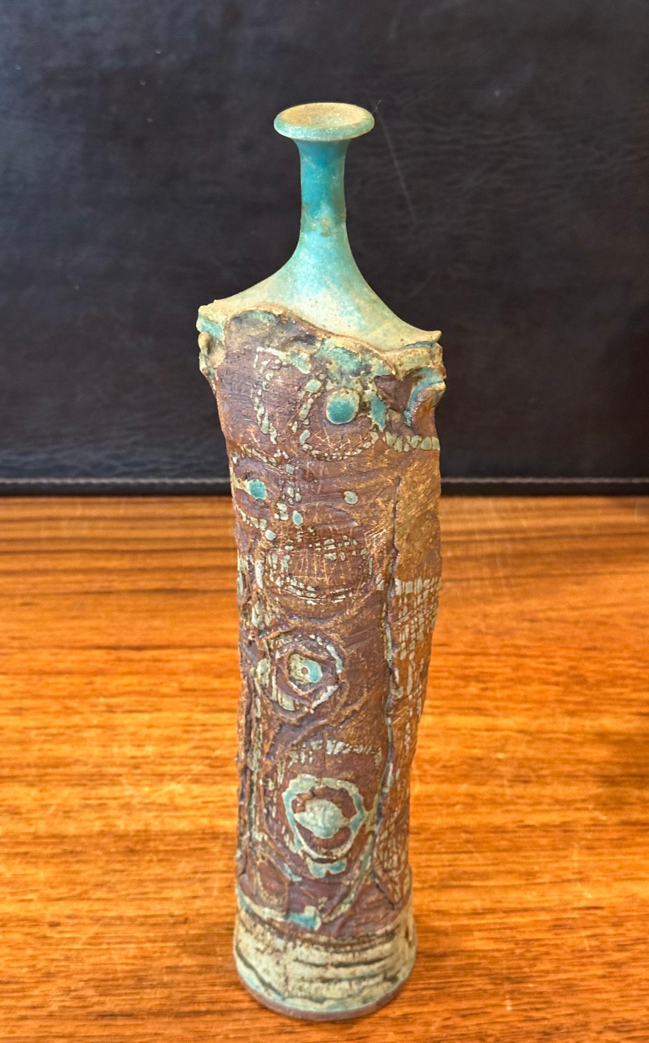 Stoneware Brutalist Studio Pottery Signed Figural Vase For Sale