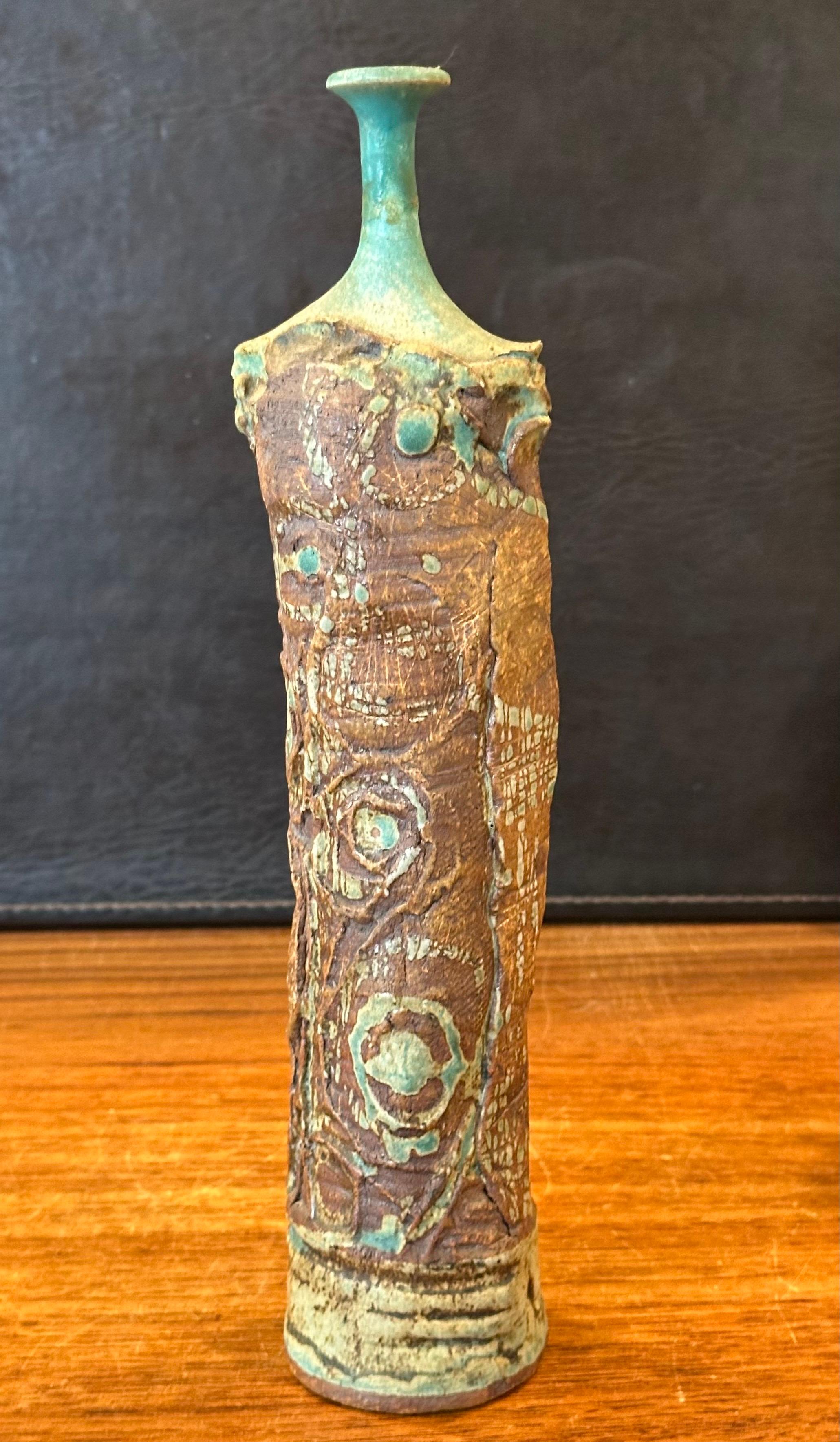 Brutalist Studio Pottery Signed Figural Vase For Sale 1
