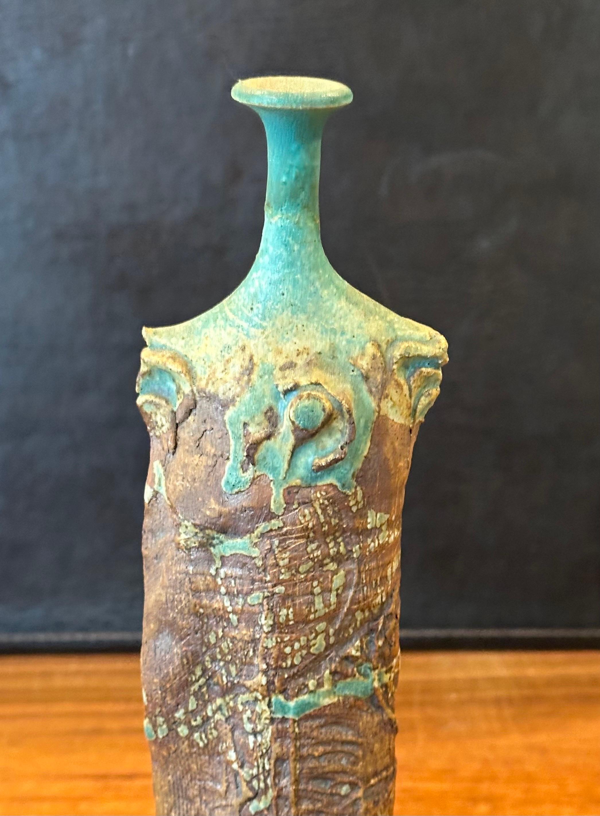 Brutalist Studio Pottery Signed Figural Vase For Sale 2