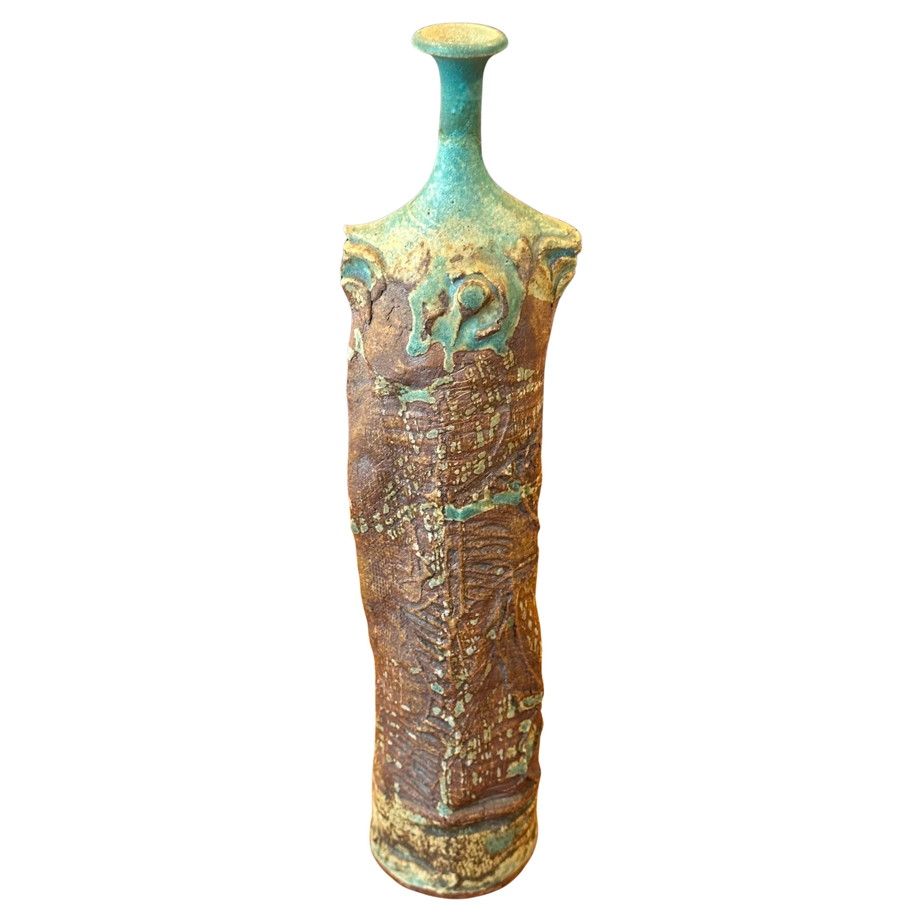 Brutalist Studio Pottery Signed Figural Vase