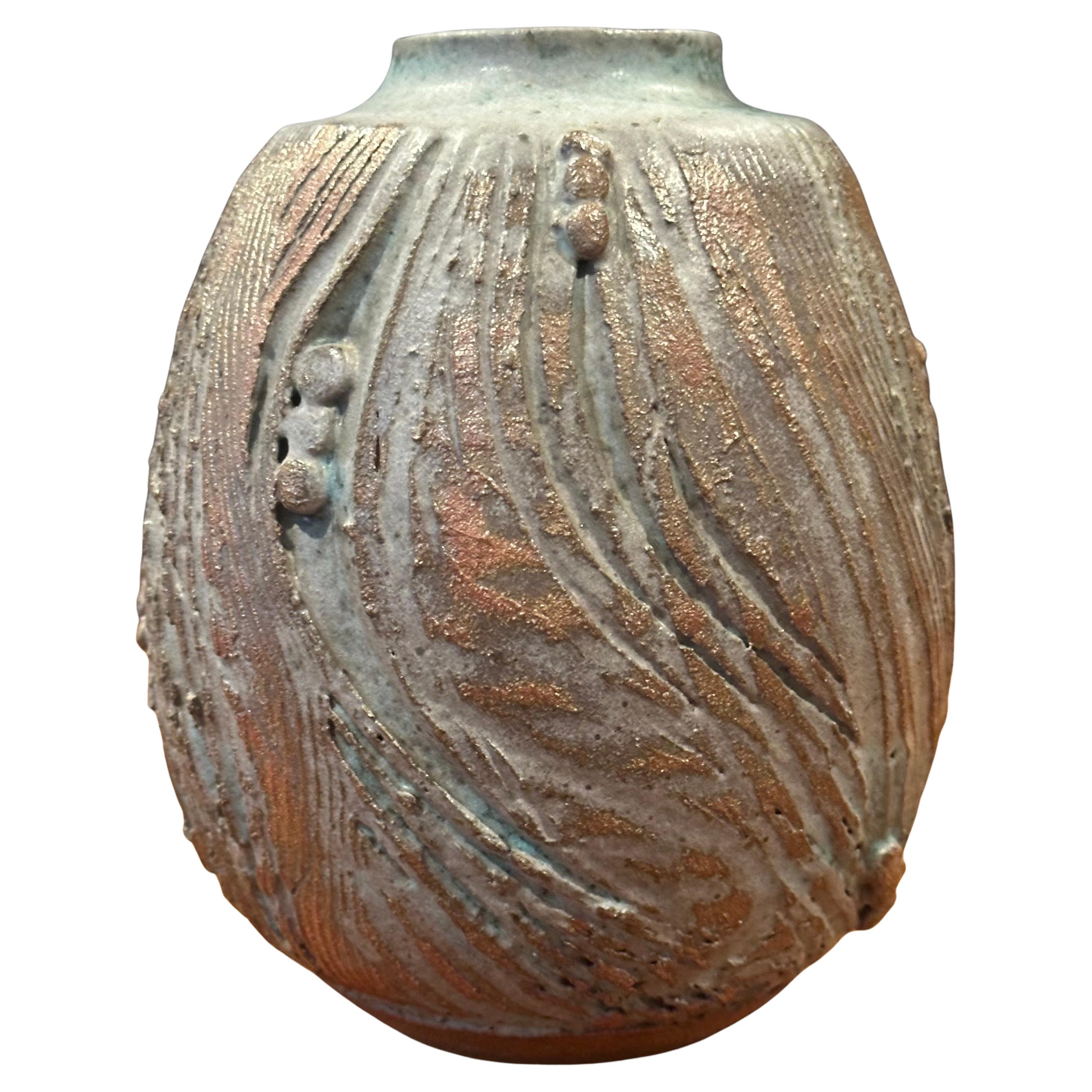 Brutalist Studio Pottery Stoneware Vase - Signed