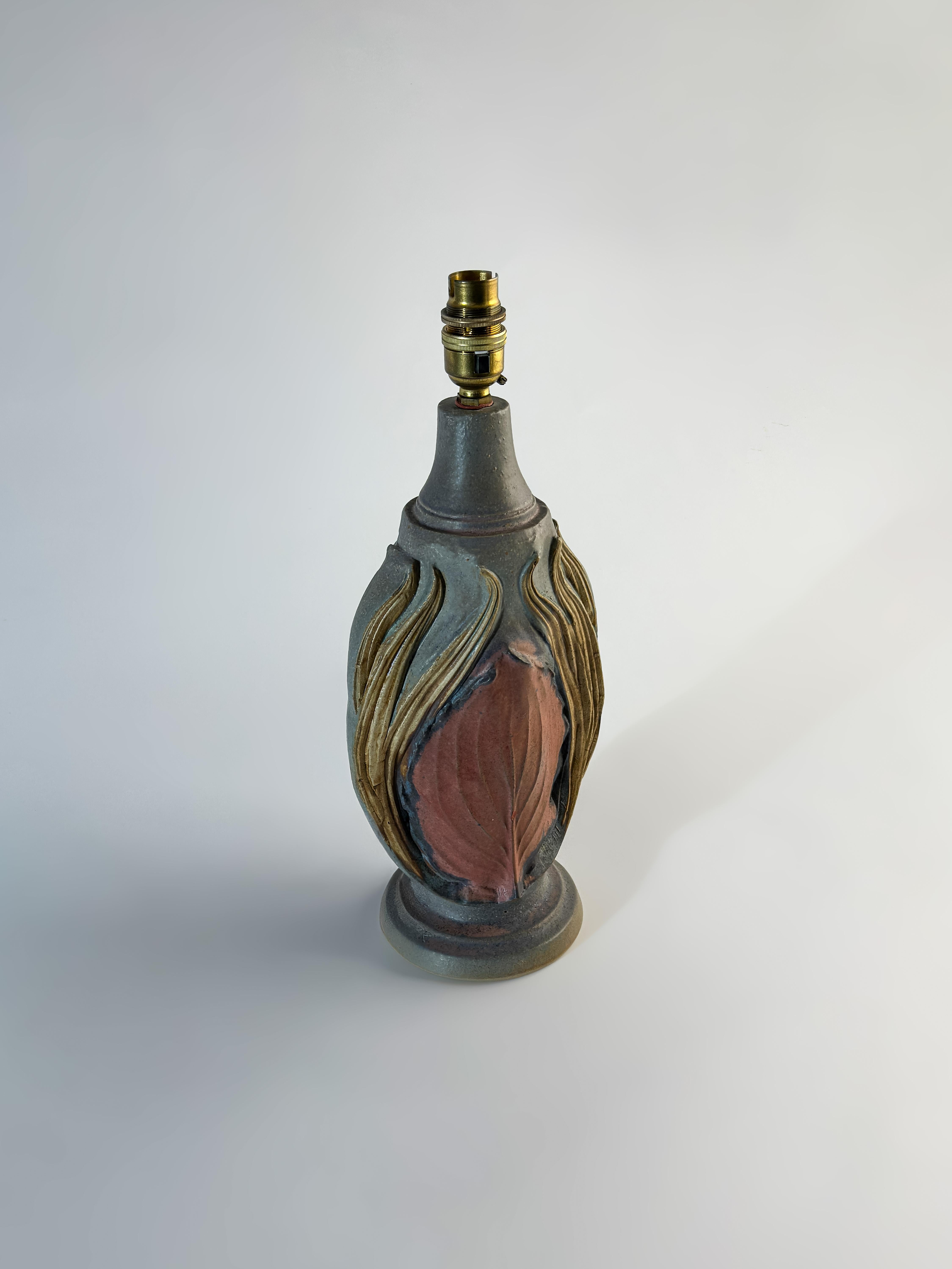 Hand-Painted Brutalist Studio Pottery Lamp by Bernard Rooke, British, Mid-20th Century For Sale