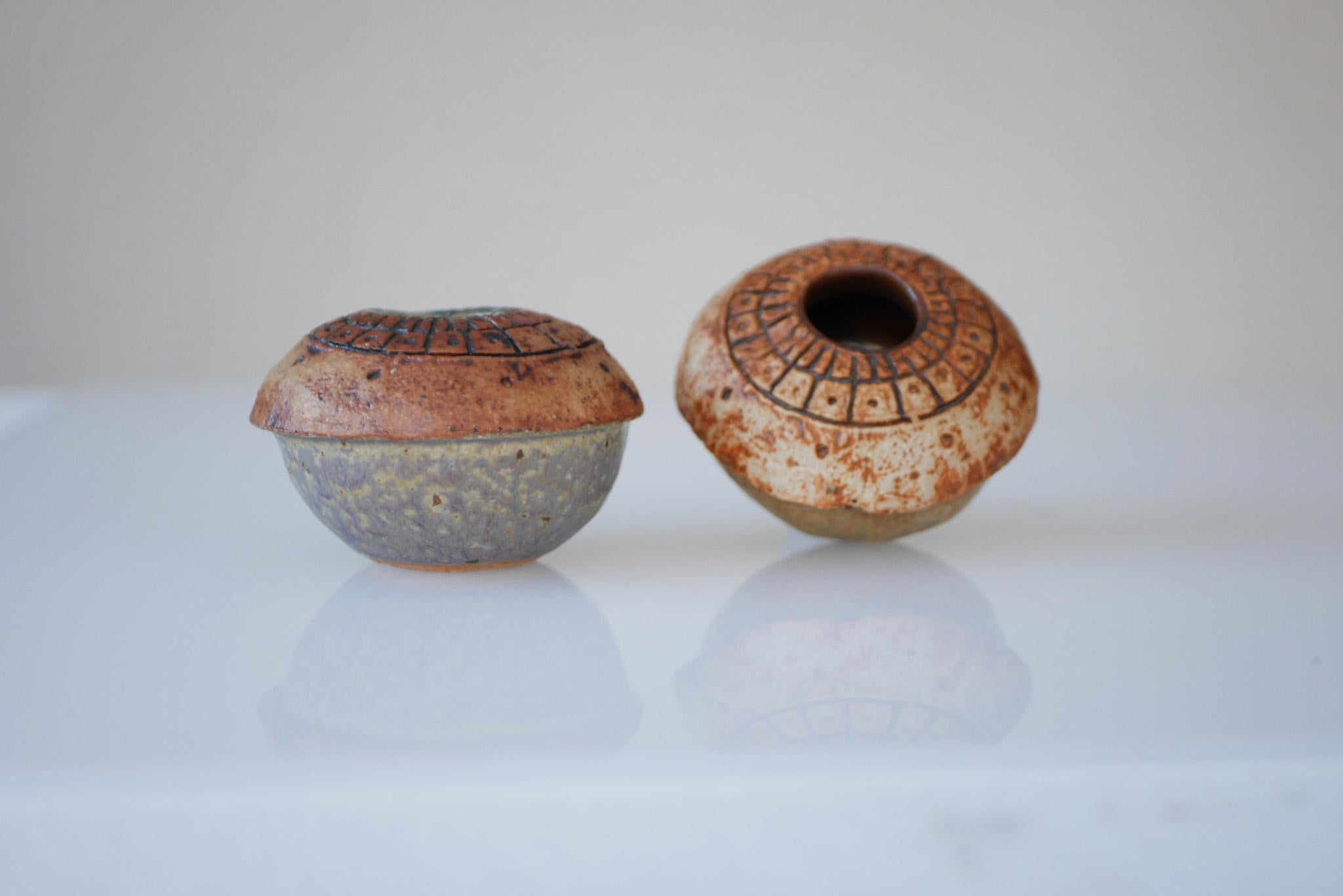 Glazed Brutalist Studio Pottery Vases or Pots by Bernard Rooke, 1960s, Set of 2 For Sale