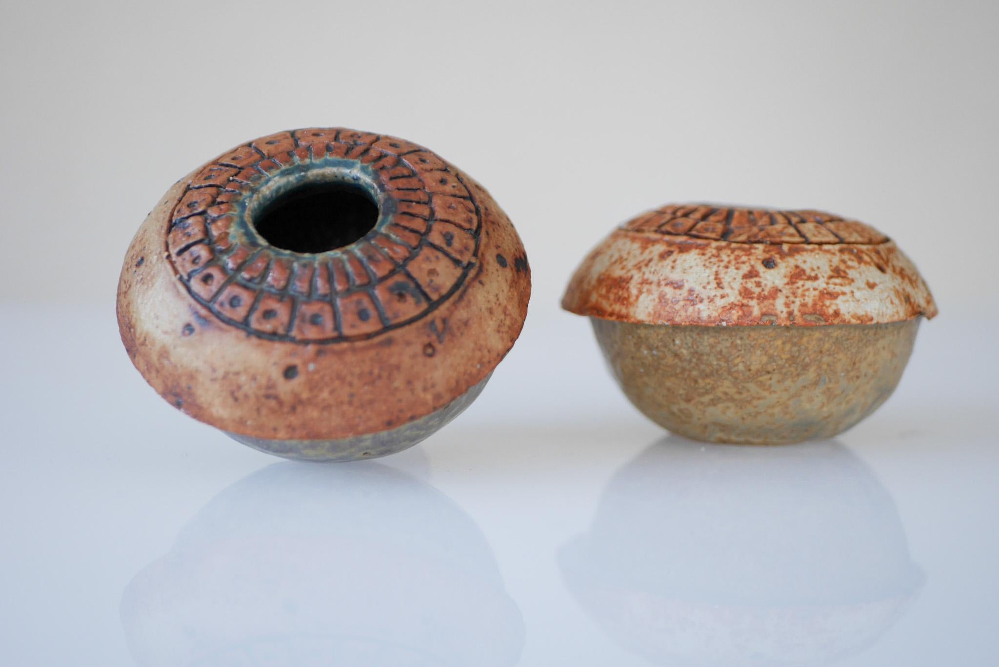 Mid-20th Century Brutalist Studio Pottery Vases or Pots by Bernard Rooke, 1960s, Set of 2 For Sale