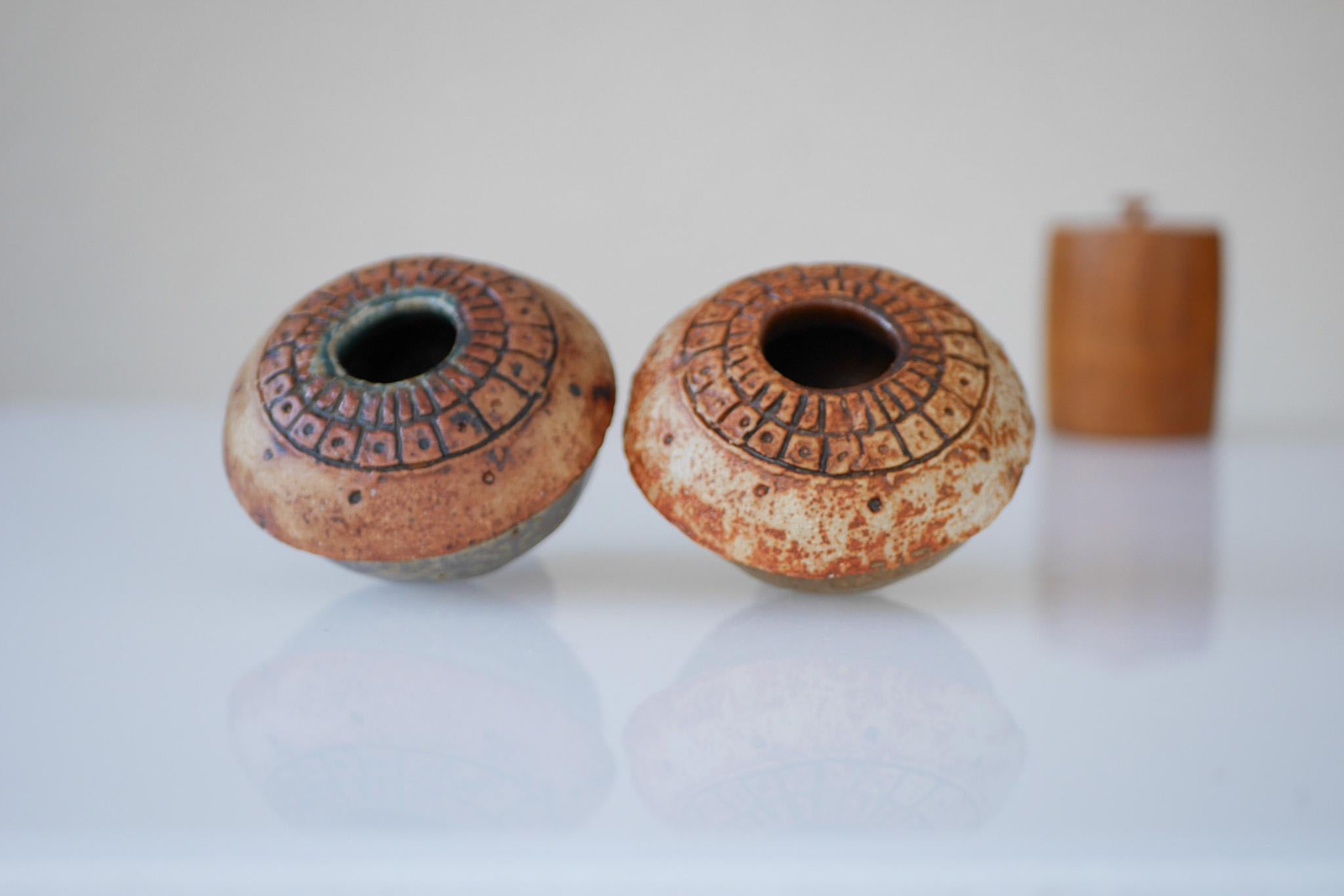 Brutalist Studio Pottery Vases or Pots by Bernard Rooke, 1960s, Set of 2 For Sale 1