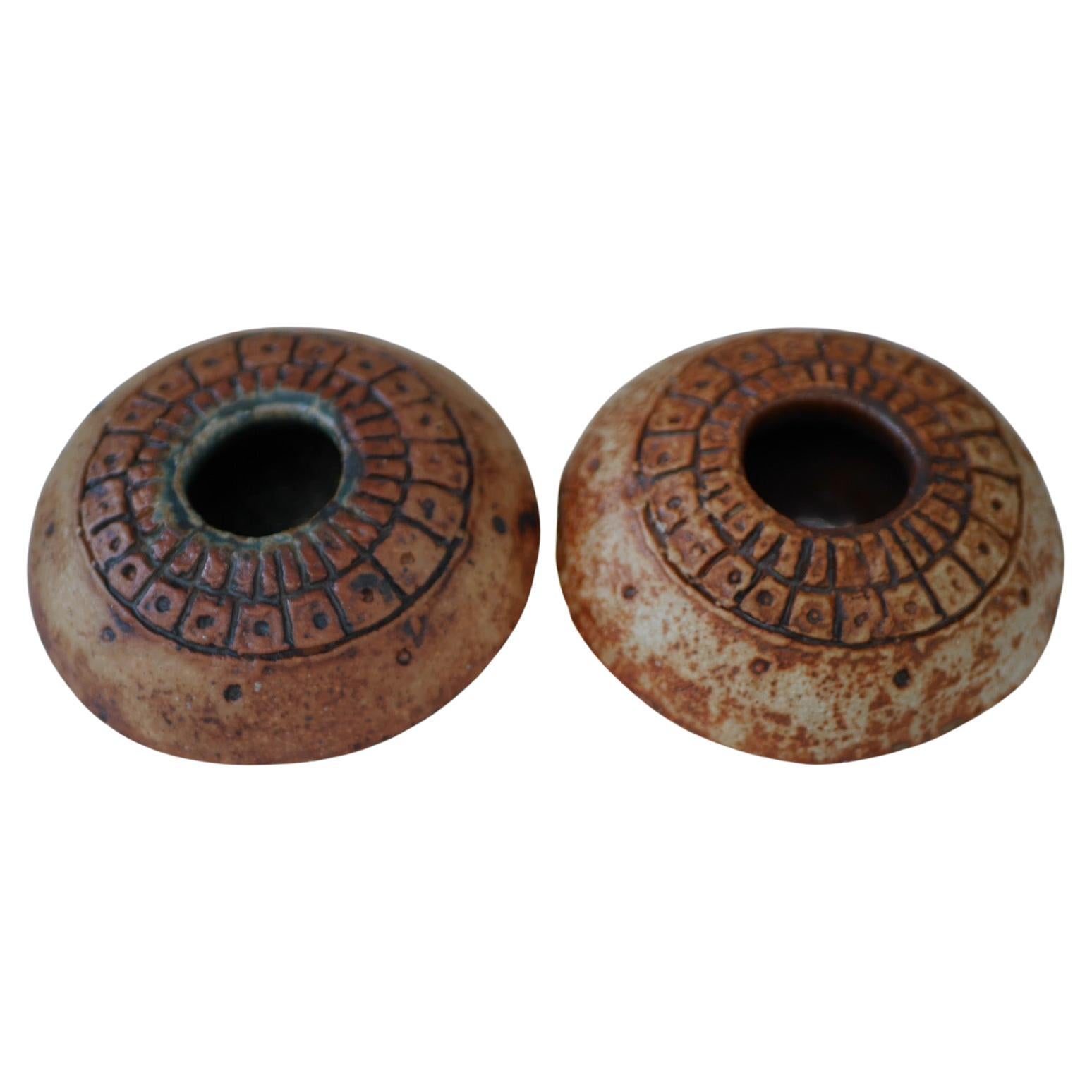 Brutalist Studio Pottery Vases or Pots by Bernard Rooke, 1960s, Set of 2