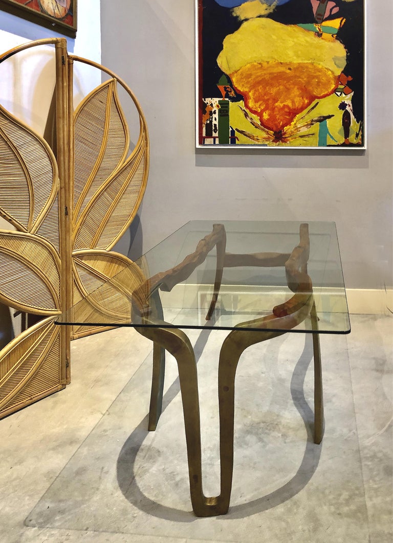 Brutalist Studio Sculptural Bronze and Wood Desk or Table at 1stDibs