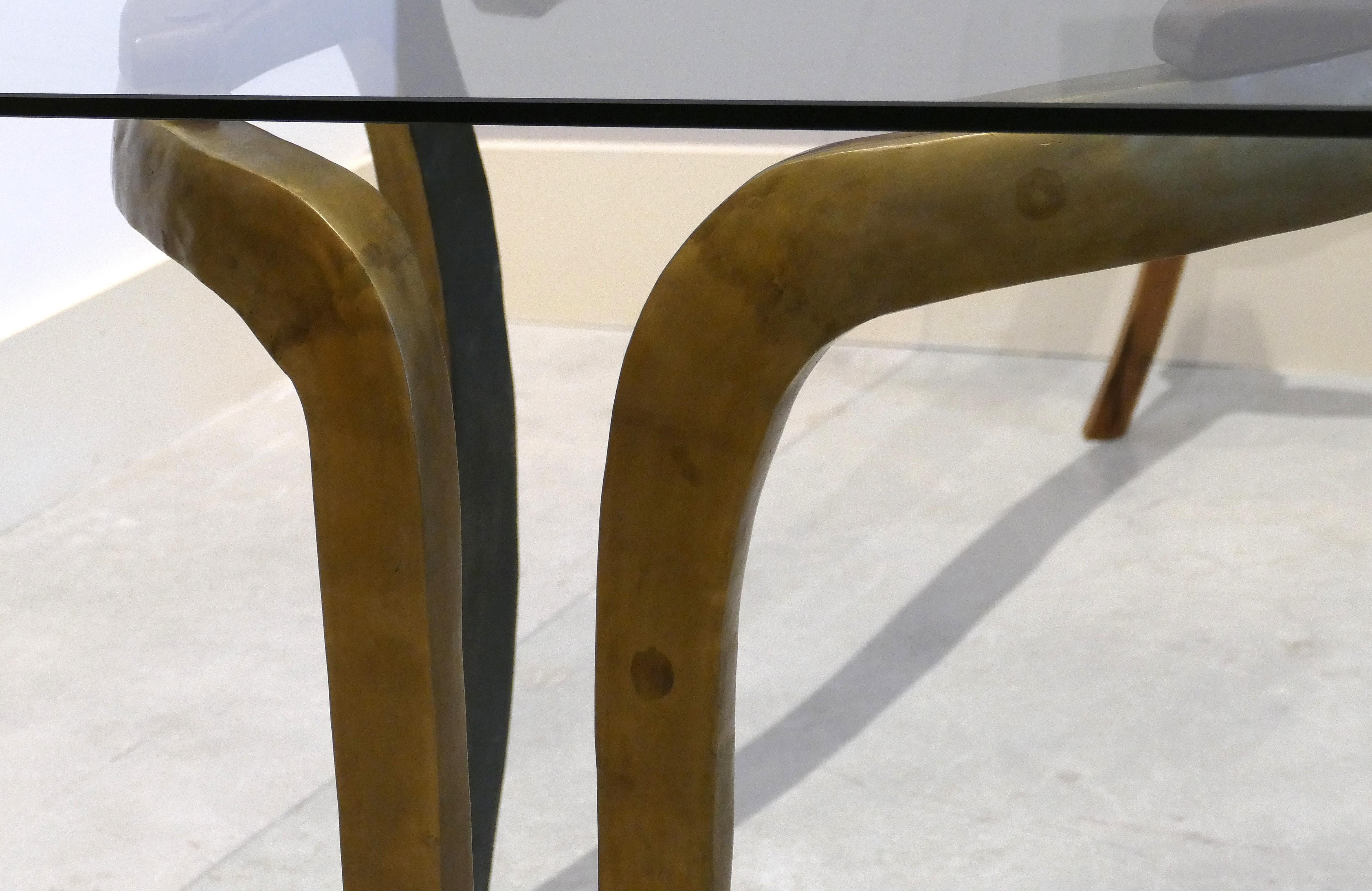 Brutalist Studio Sculptural Bronze and Wood Desk or Table 1