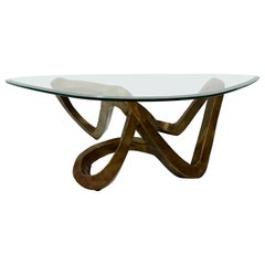 Brutalist Studio Sculptural Bronze Finished Coffee Table, Triangular Glass Top