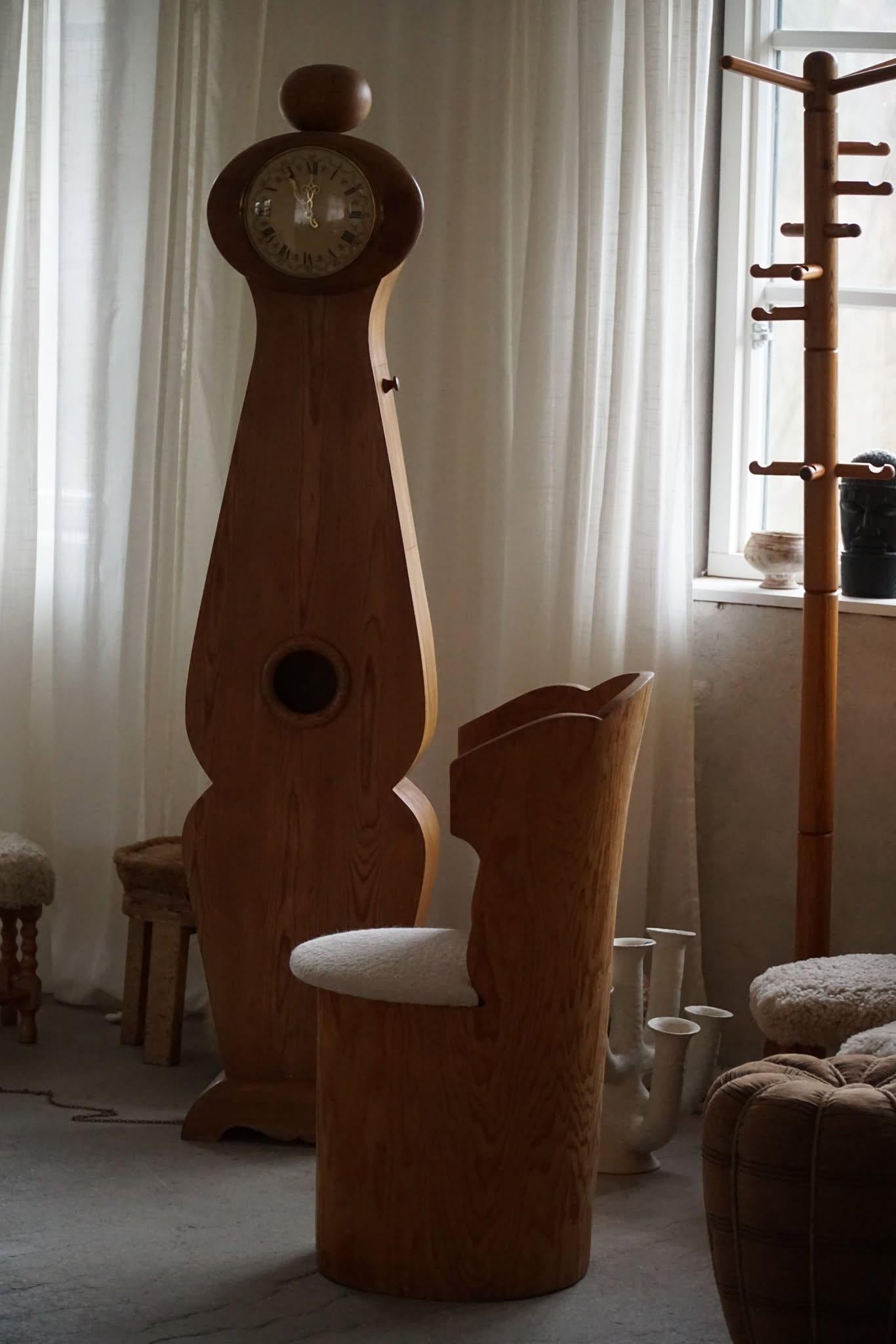 Brutalist Stump Chair in Solid Pine & Bouclé, Swedish Mid Century Modern, 1970s For Sale 5