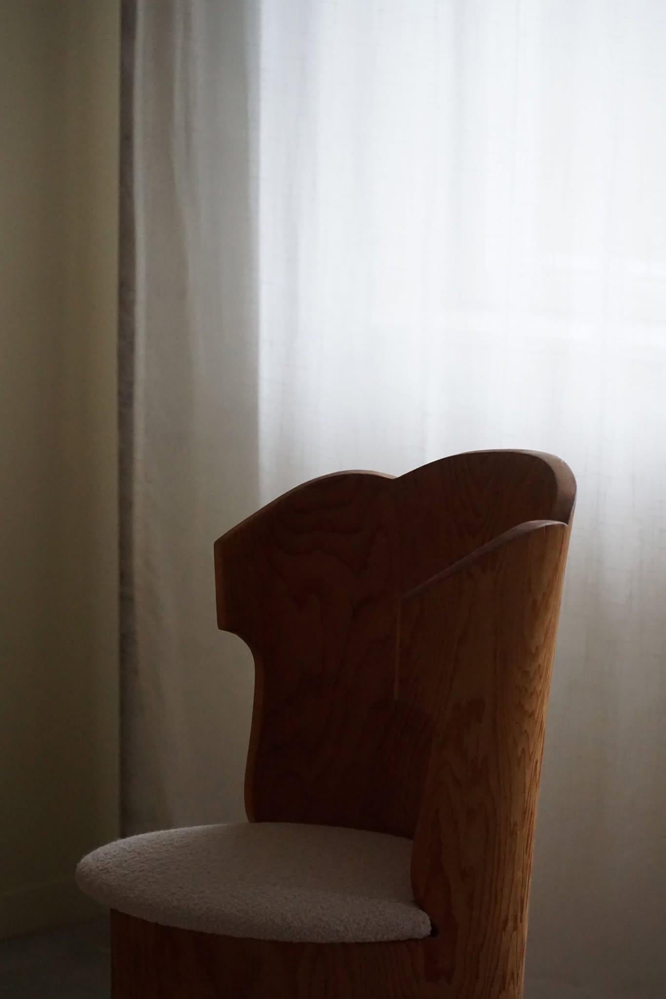 Brutalist Stump Chair in Solid Pine & Bouclé, Swedish Mid Century Modern, 1970s For Sale 8