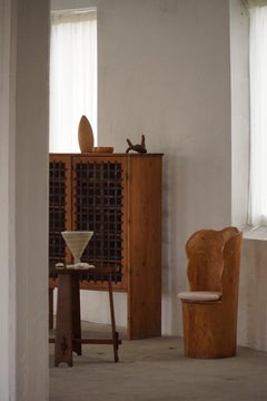 Brutalist Stump Chair in Solid Pine & Bouclé, Swedish Mid Century Modern, 1970s