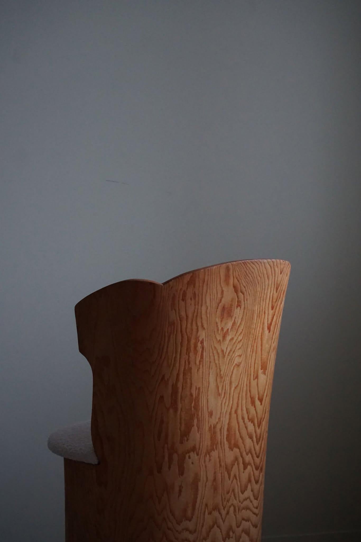 Brutalist Stump Chair in Solid Pine & Bouclé, Swedish Mid Century Modern, 1970s For Sale 3