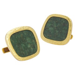 Vintage Brutalist Style, 18 Karat Gold & Jade Cufflinks