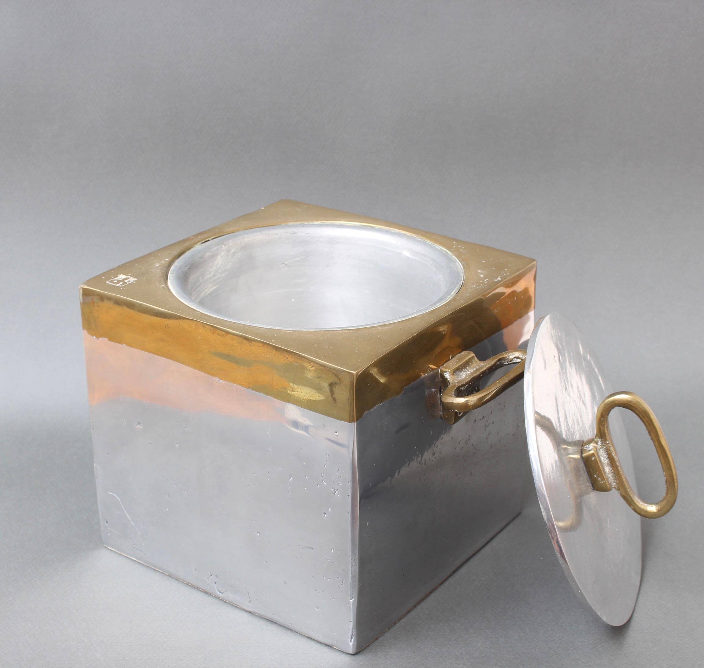 Spanish Brutalist Style Aluminium and Brass Ice Bucket by David Marshall (circa 1980s) For Sale