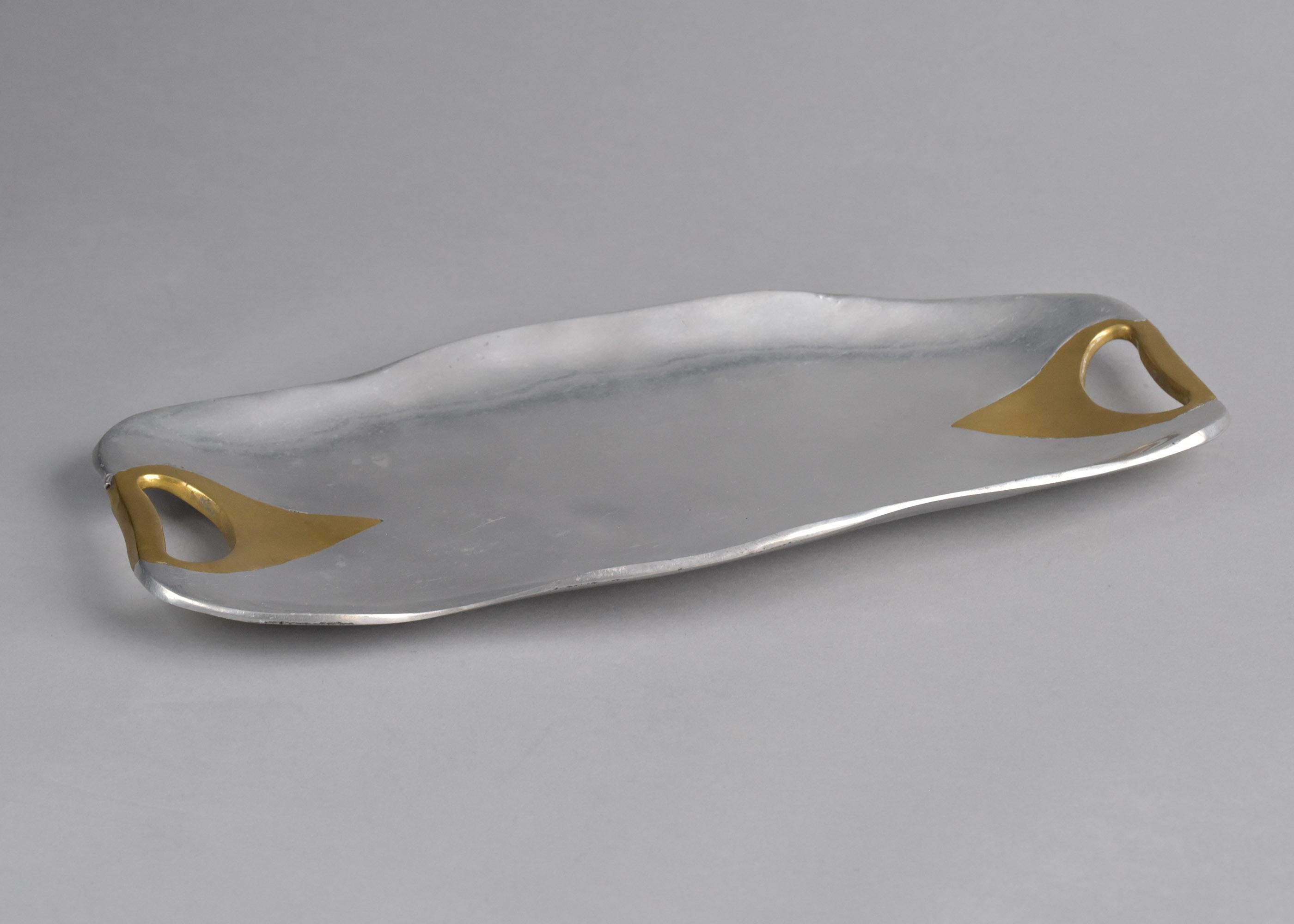 Brutalist Style Aluminum and Brass Tray or Platter Attrib to David Marshall en vente 3
