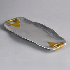 Brutalist Style Aluminum and Brass Tray or Platter Attrib to David Marshall