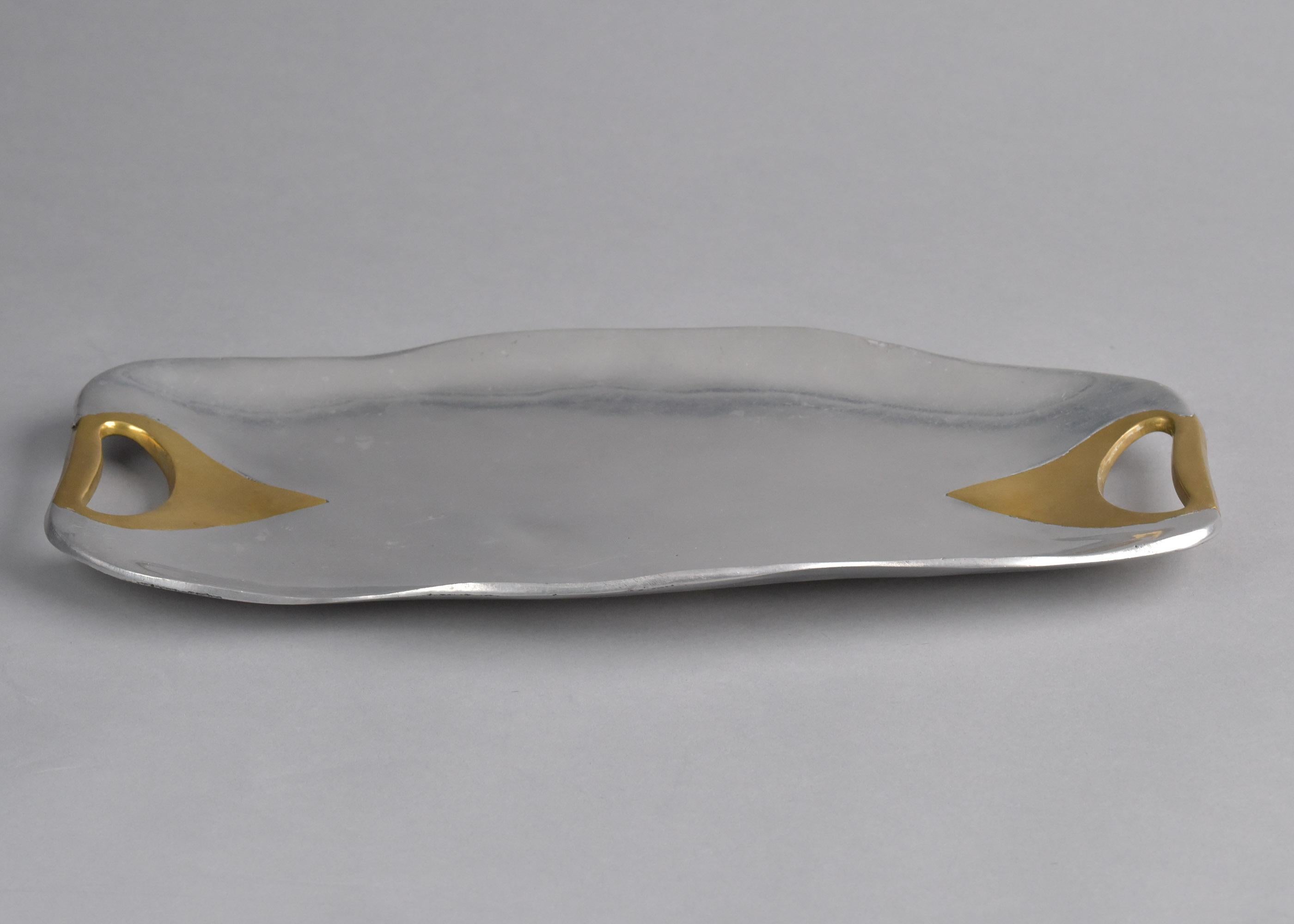 Brutalisme Brutalist Style Aluminum and Brass Tray or Platter Attrib to David Marshall en vente