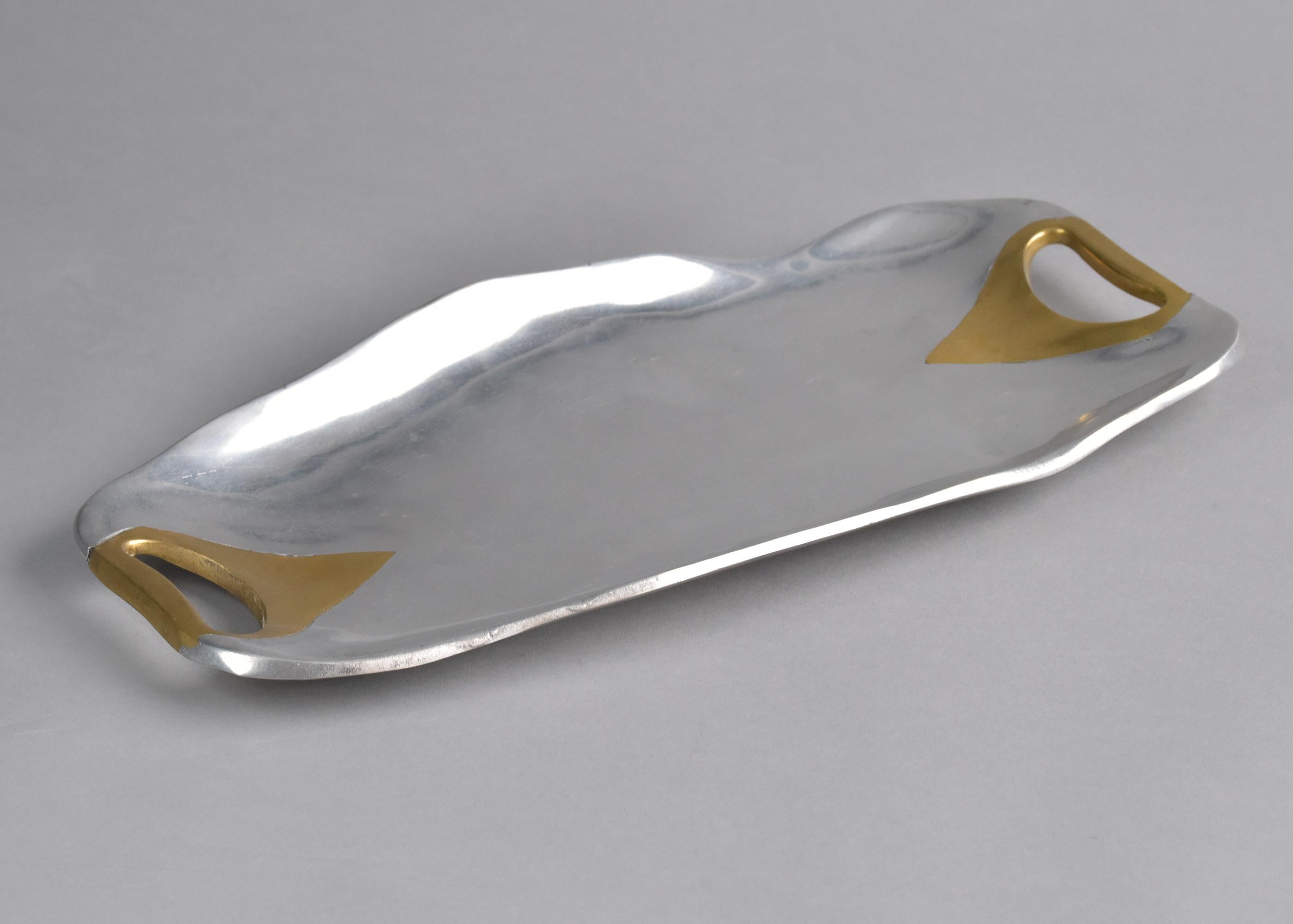 Brutalist Style Aluminum and Brass Tray or Platter Attrib to David Marshall Bon état - En vente à Troy, MI
