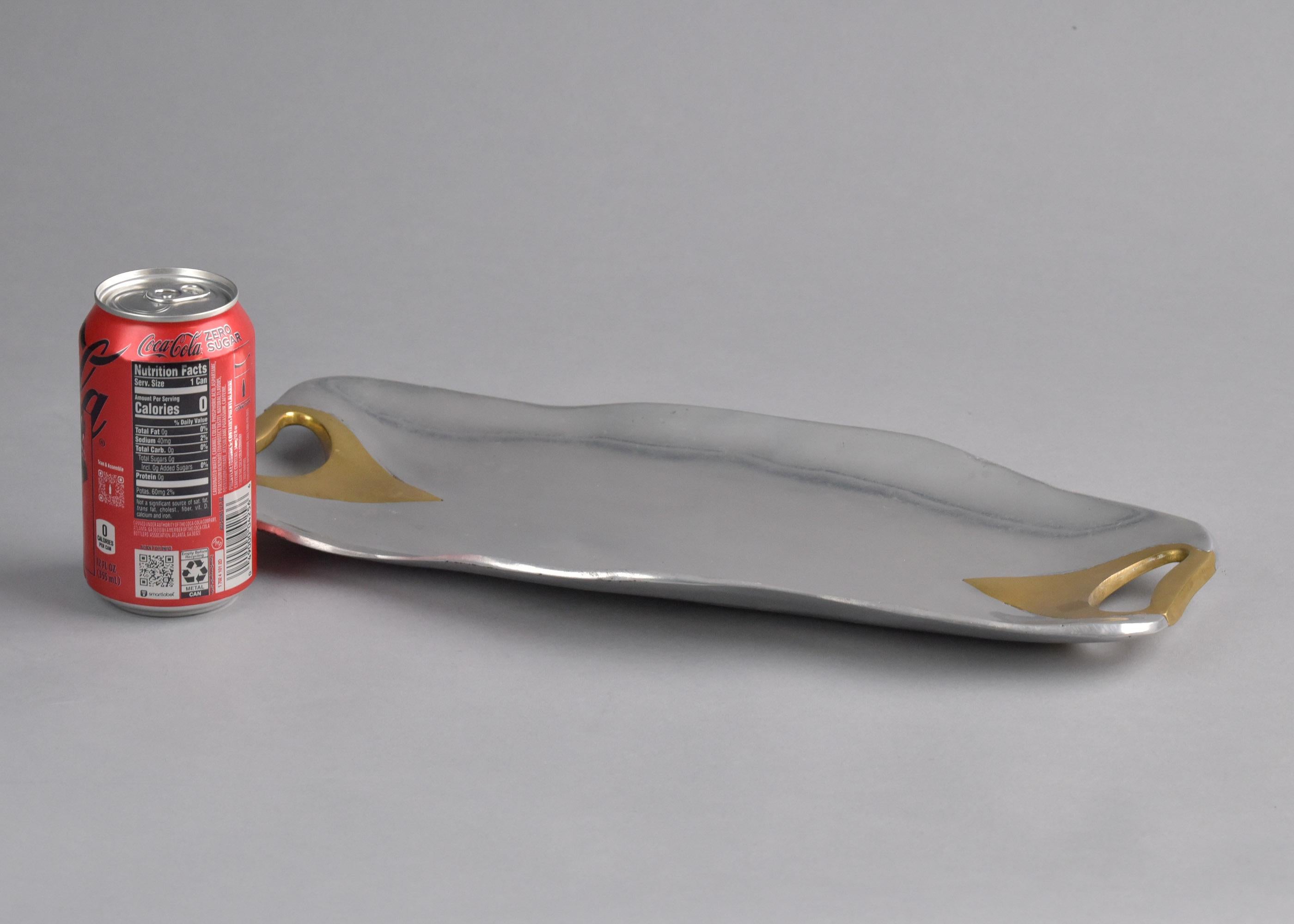 Aluminium Brutalist Style Aluminum and Brass Tray or Platter Attrib to David Marshall en vente