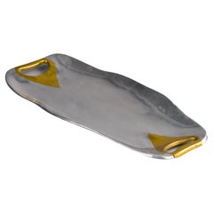 Bandeja o fuente de aluminio y latón de estilo brutalista atribuida a David Marshall