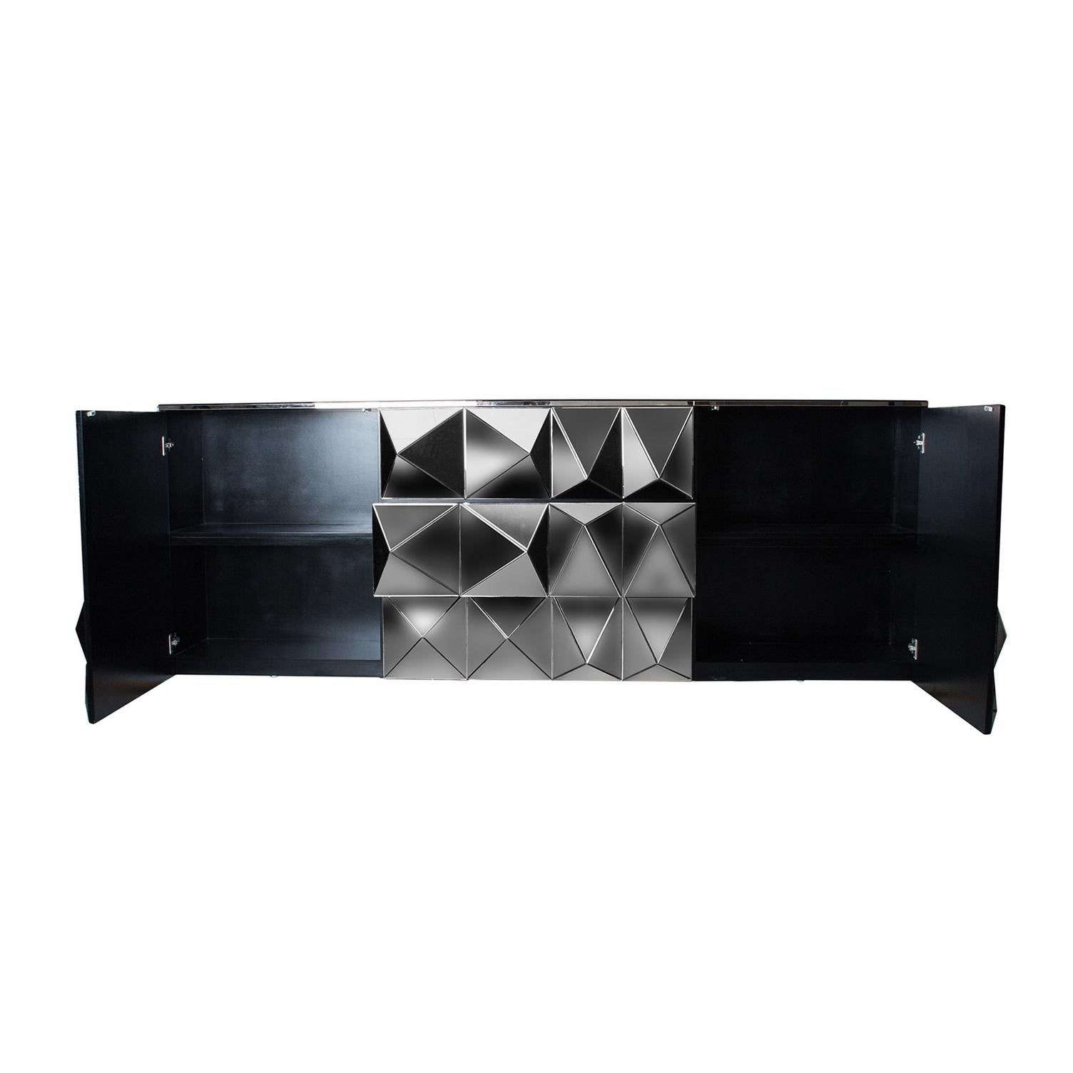European Brutalist Style And Bevelled Mirrored Design Sideboard
