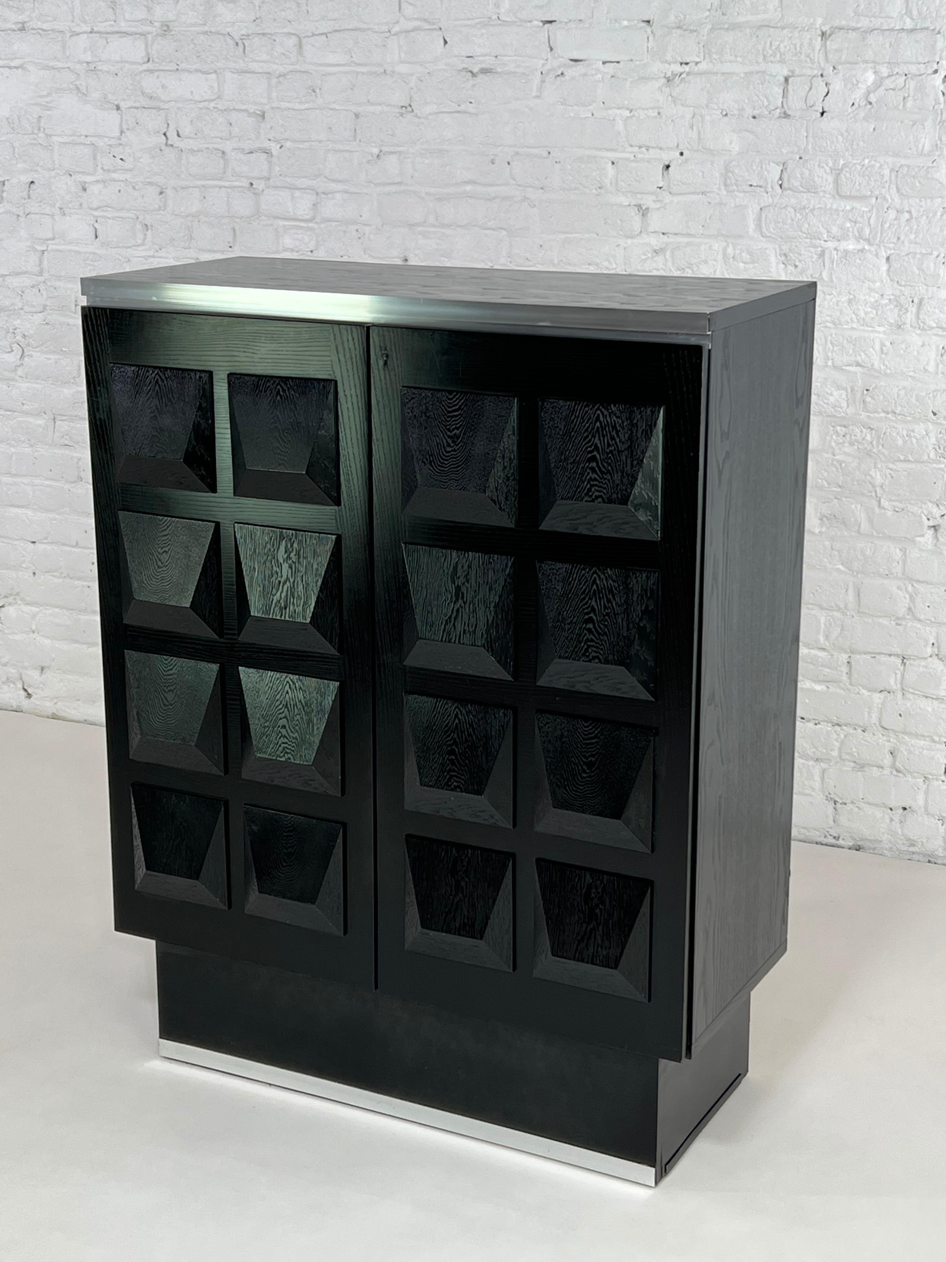 Mid-Century Modern Brutalist Style and De Coene Design Black Wooden and Aluminum Bar Cabinet