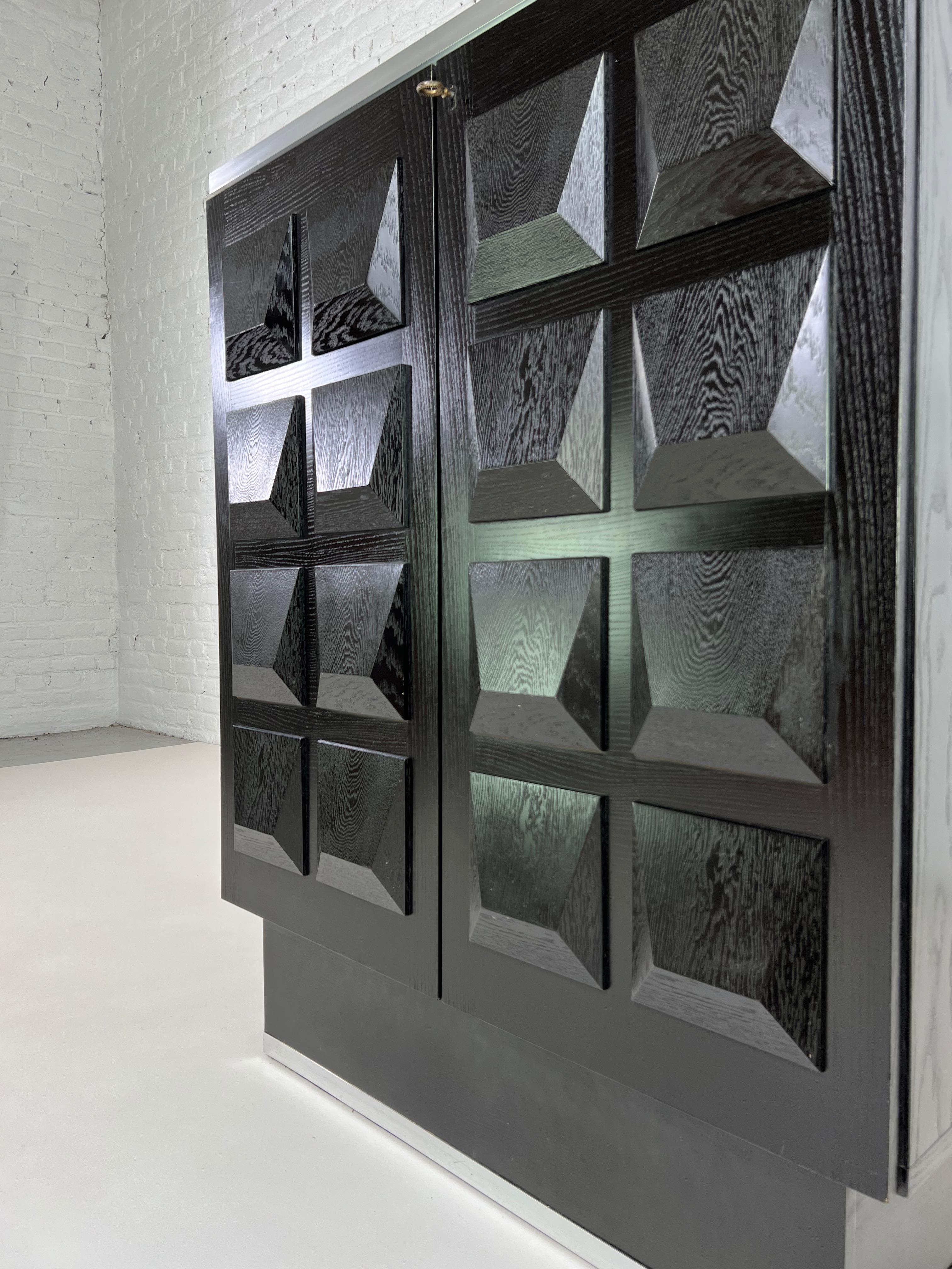 Belgian Brutalist Style and De Coene Design Black Wooden and Aluminum Bar Cabinet
