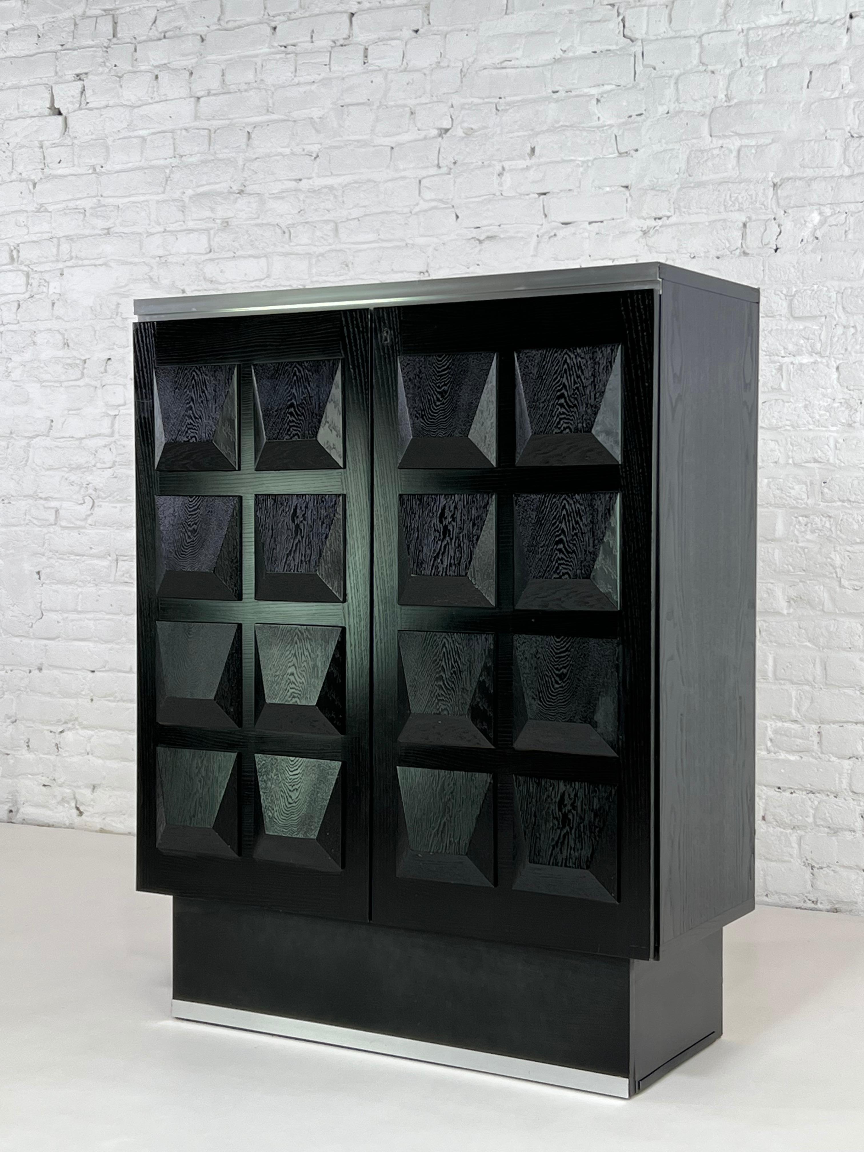 Brutalist Style and De Coene Design Black Wooden and Aluminum Bar Cabinet In Good Condition In Tourcoing, FR