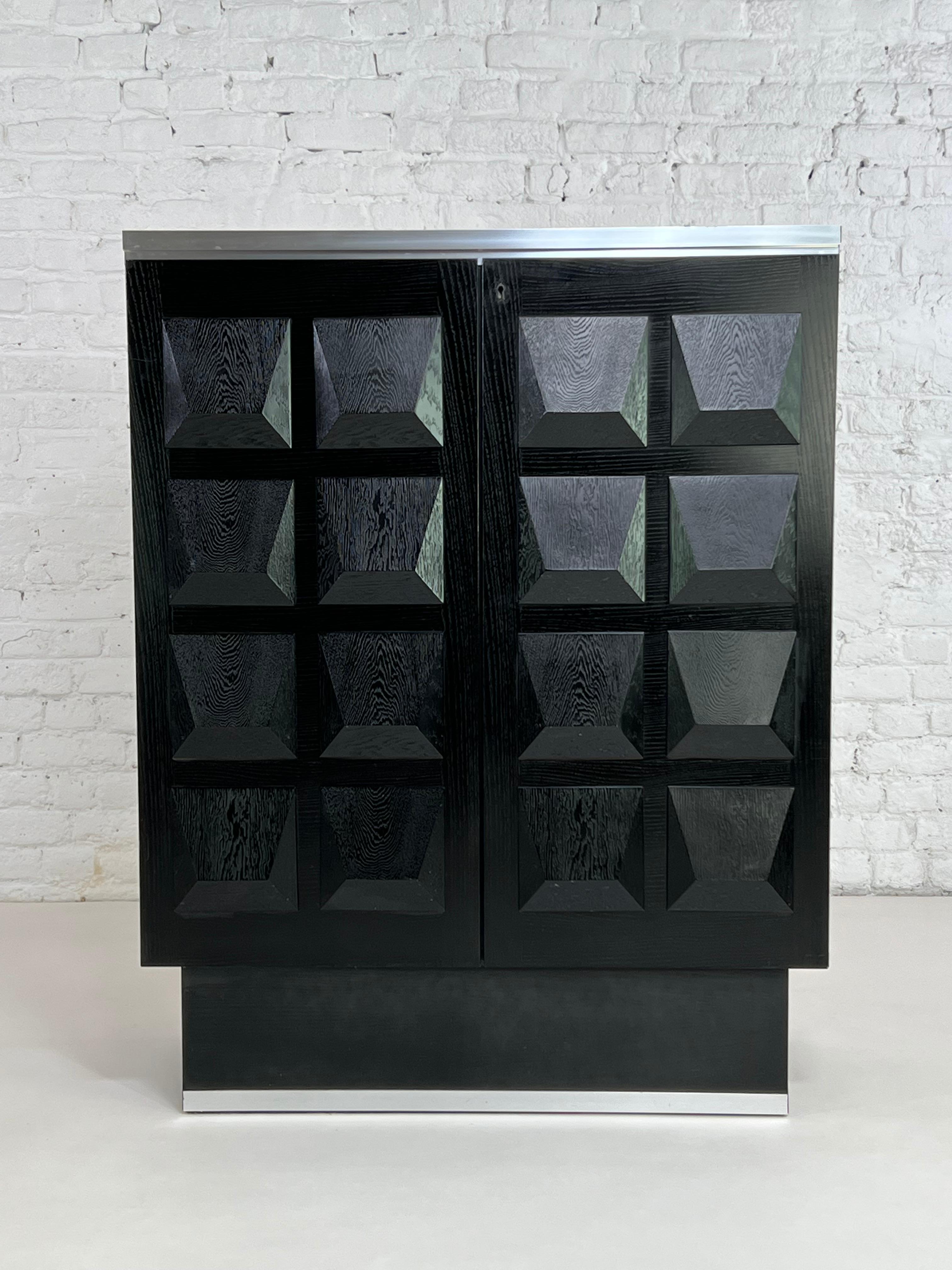 20th Century Brutalist Style and De Coene Design Black Wooden and Aluminum Bar Cabinet