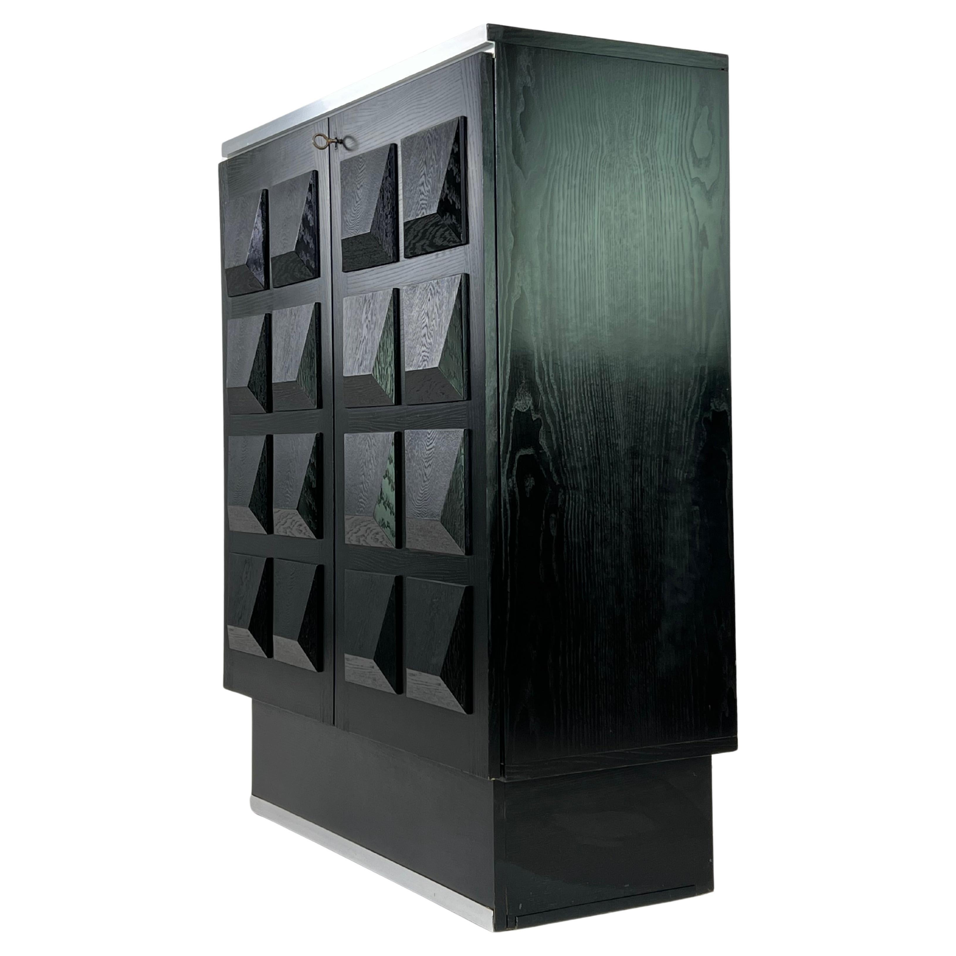Brutalist Style and De Coene Design Black Wooden and Aluminum Bar Cabinet