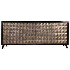 Brutalist Style and Design Gold and Black Wooden Sideboard