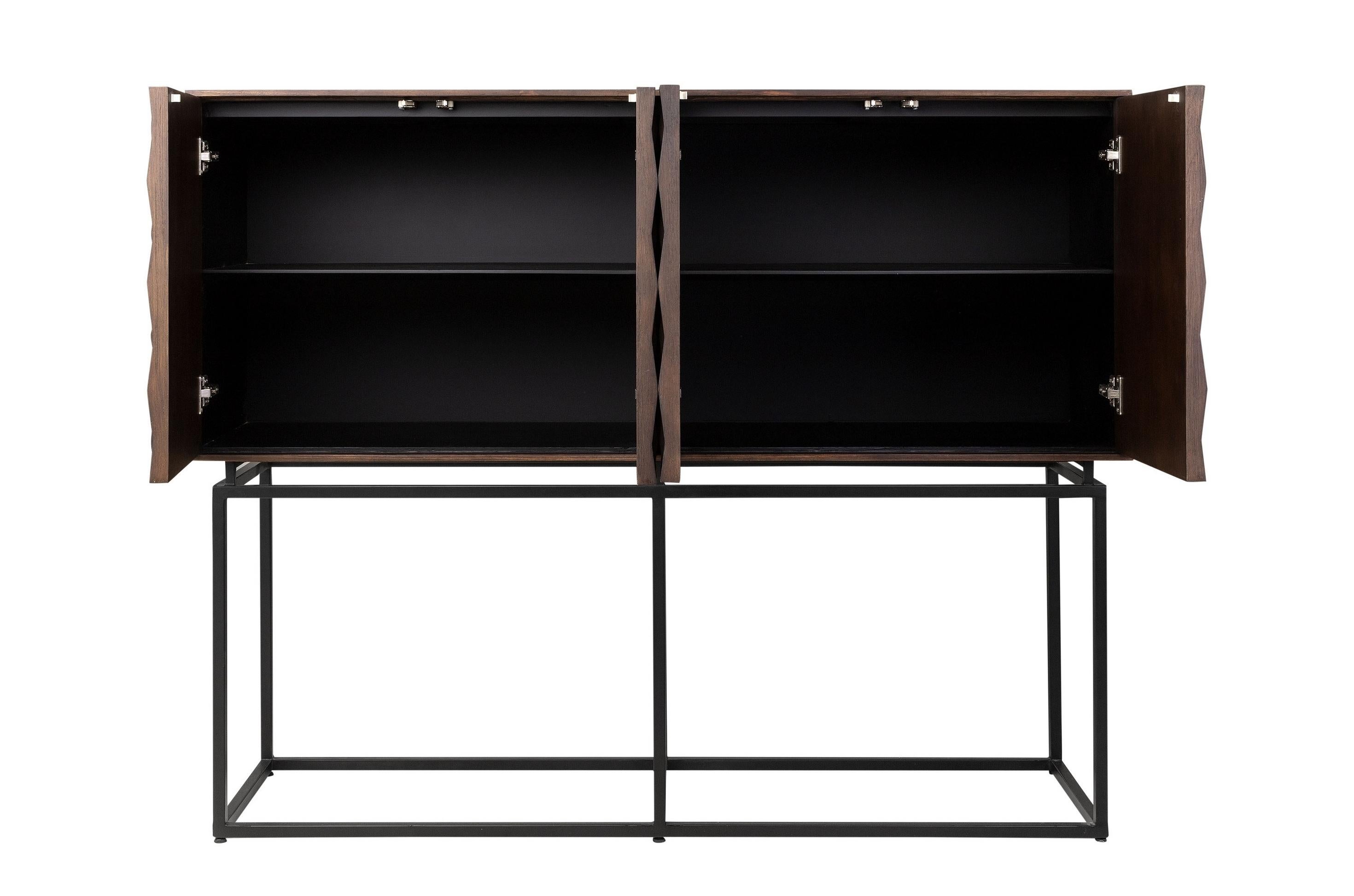 Brutalist Style and Dutch MCM Design Wooden and Black Metal Sideboard 1